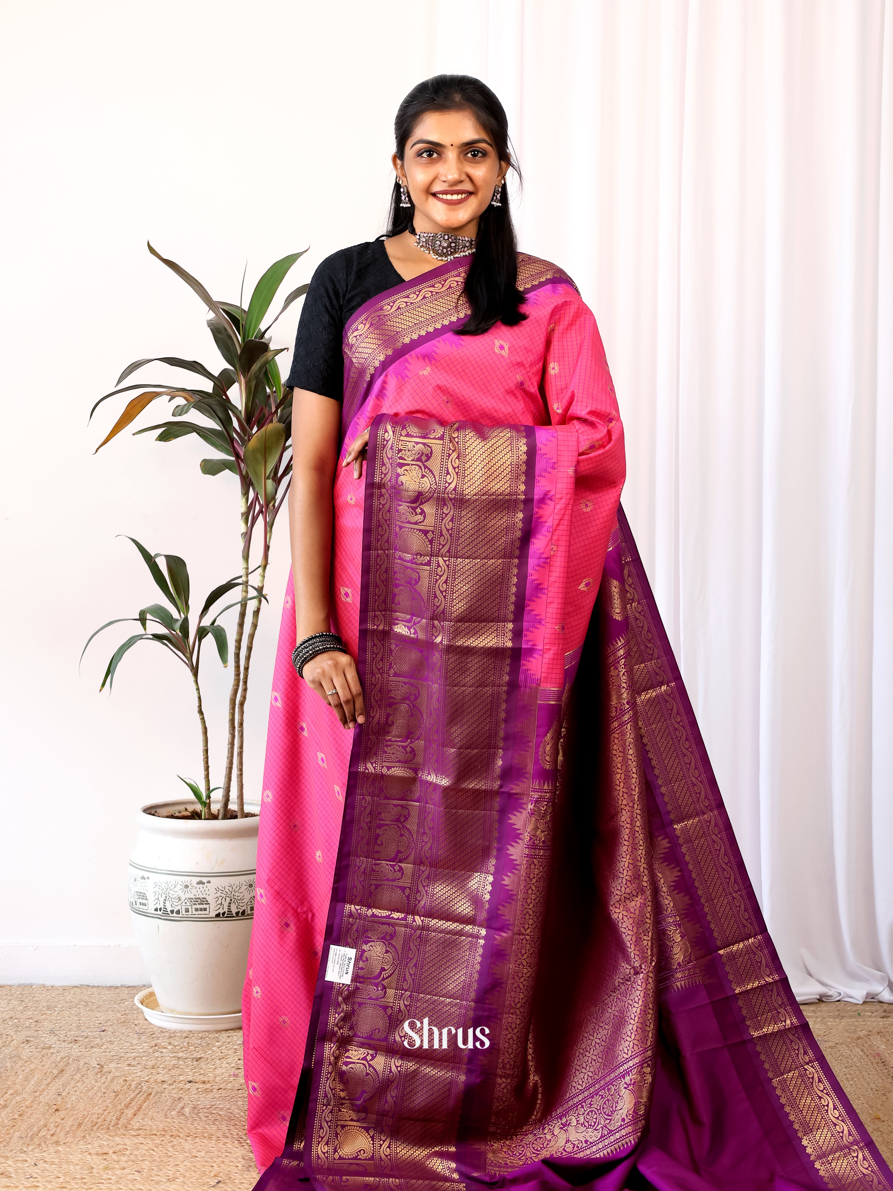 Pink & Purple - Gadwal halfpure Saree - Shop on Shrus.com
