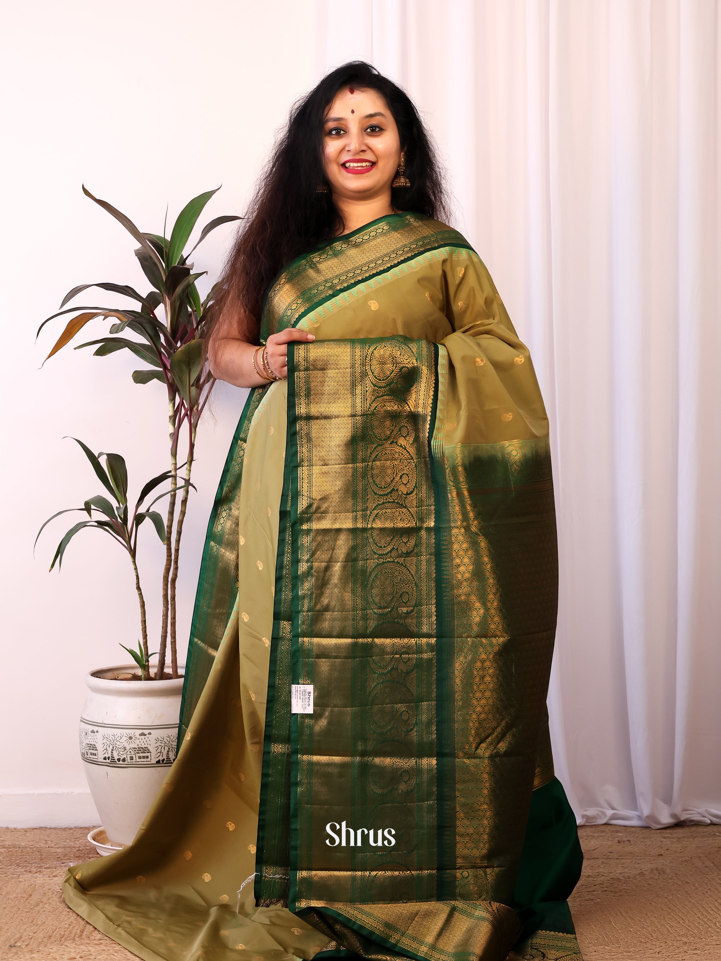 Grey & Green- Gadwal halfpure Saree - Shop on Shrus.com