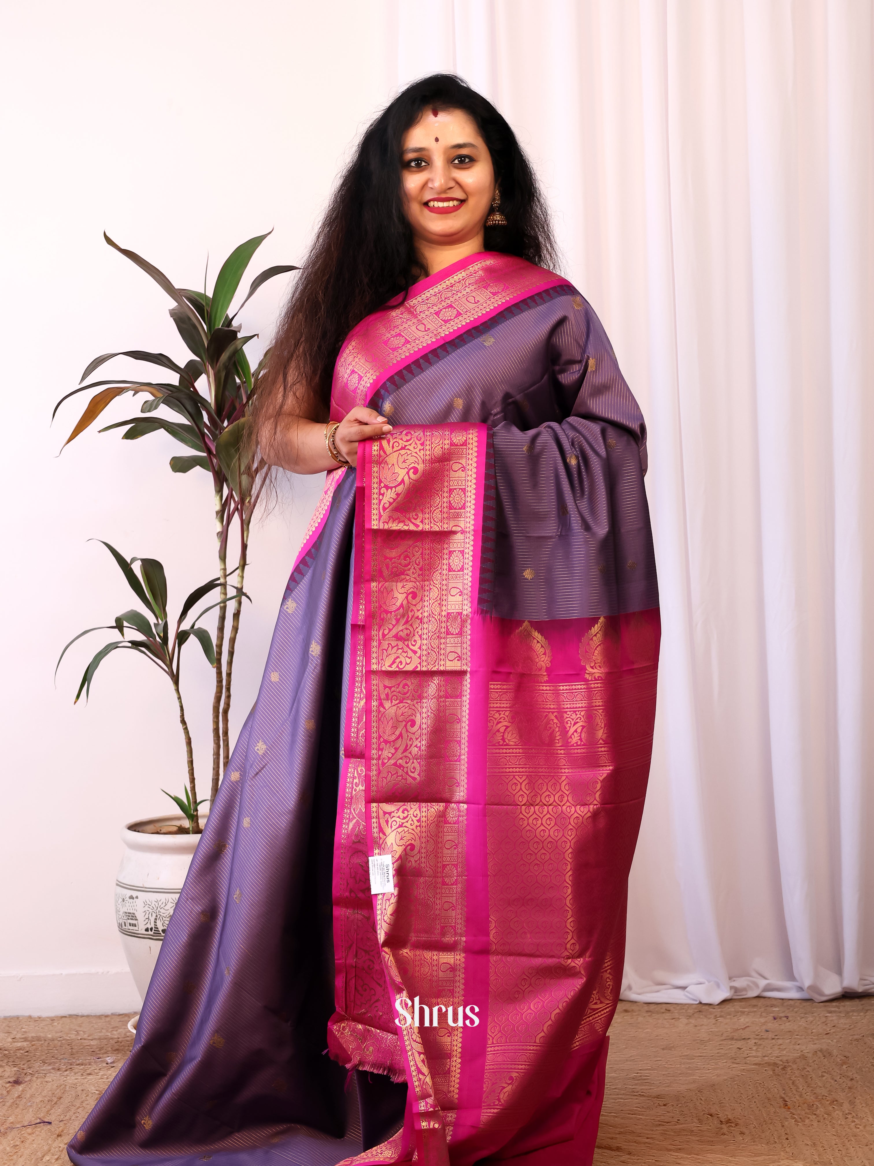 Violet & Pink- Gadwal halfpure Saree - Shop on Shrus.com