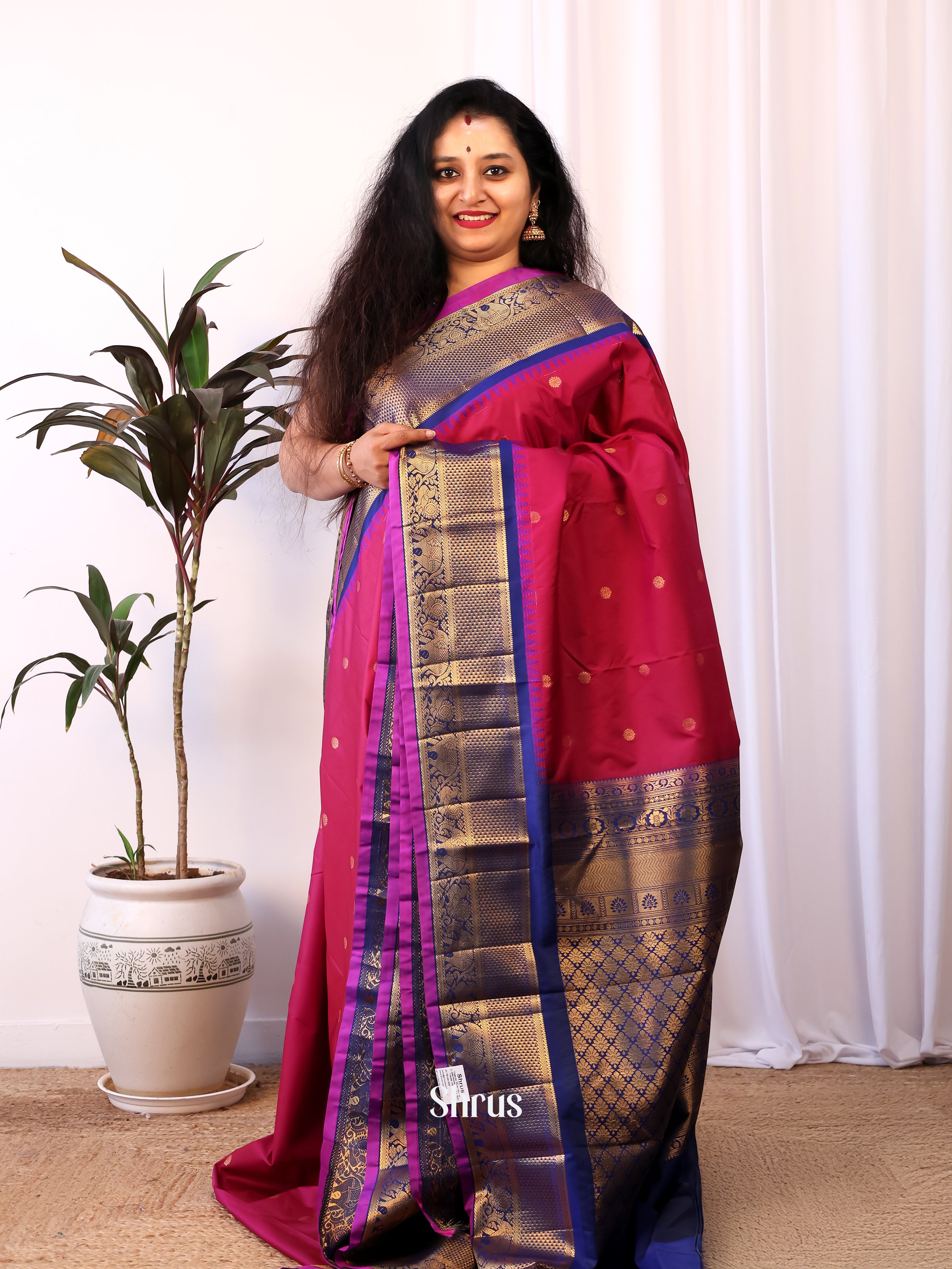 Maroon& Blue - Gadwal halfpure Saree - Shop on Shrus.com