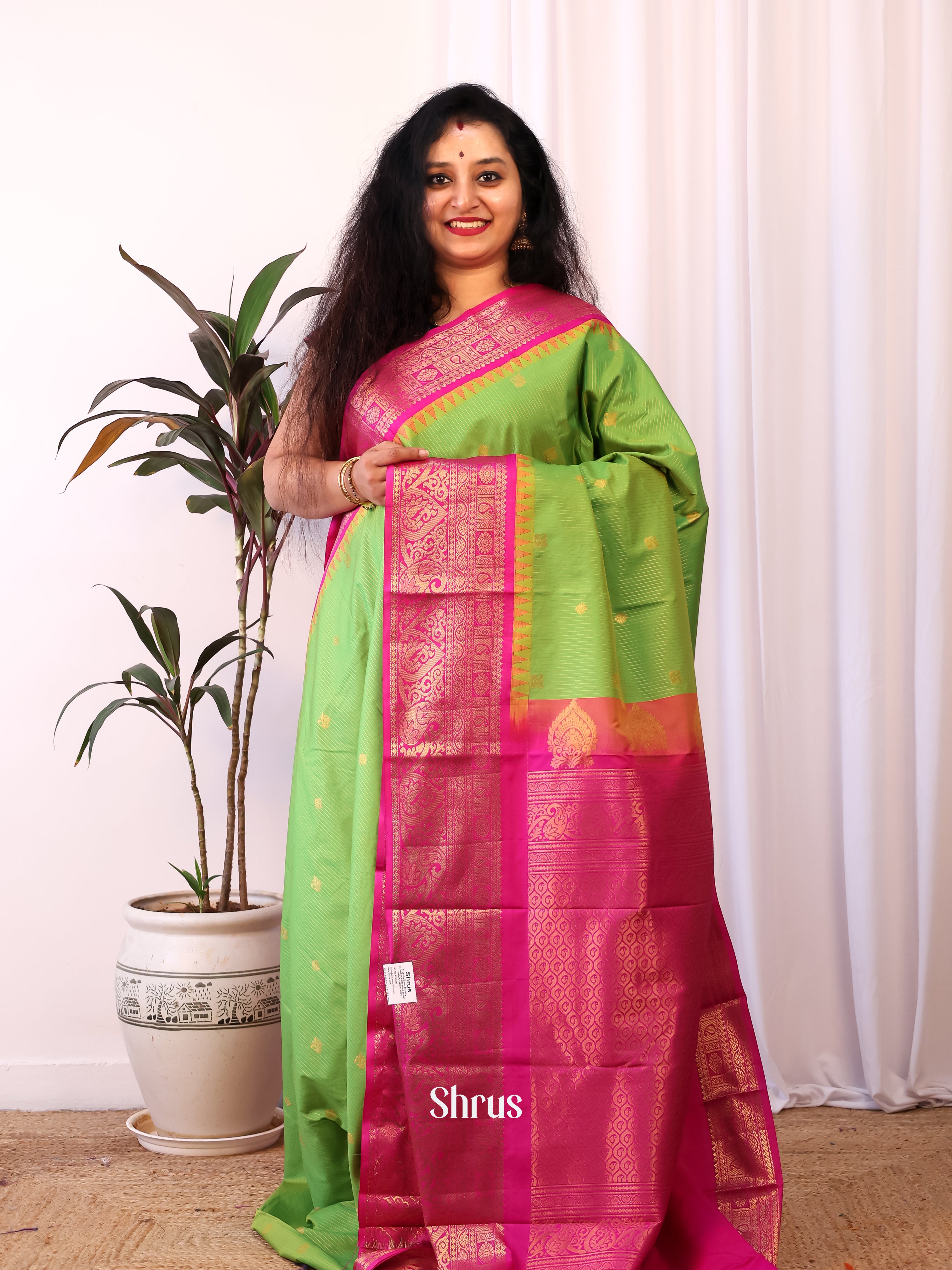 Green & Pink - Gadwal halfpure Saree - Shop on Shrus.com