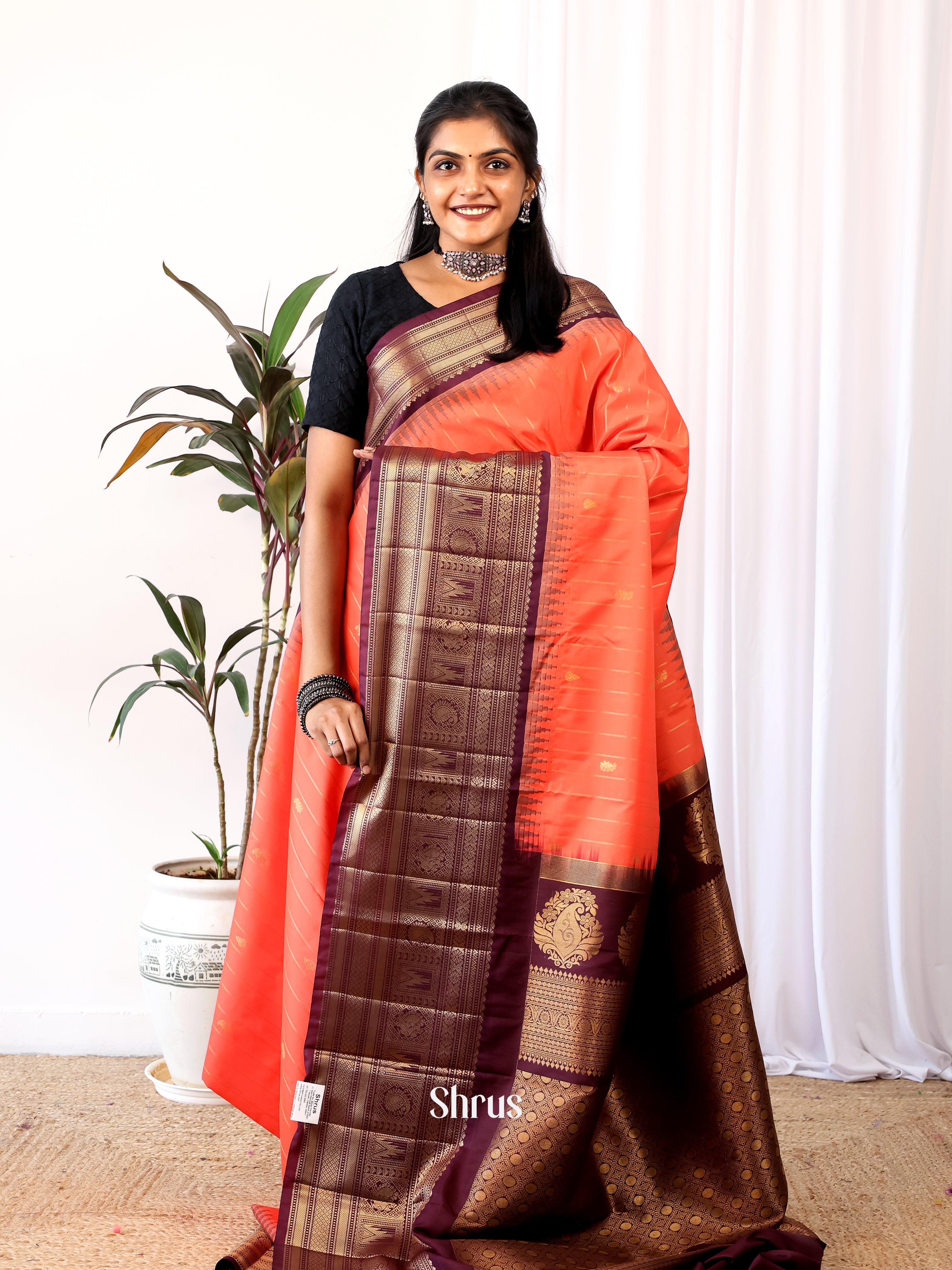 Brick & Wine - Gadwal halfpure Saree - Shop on Shrus.com