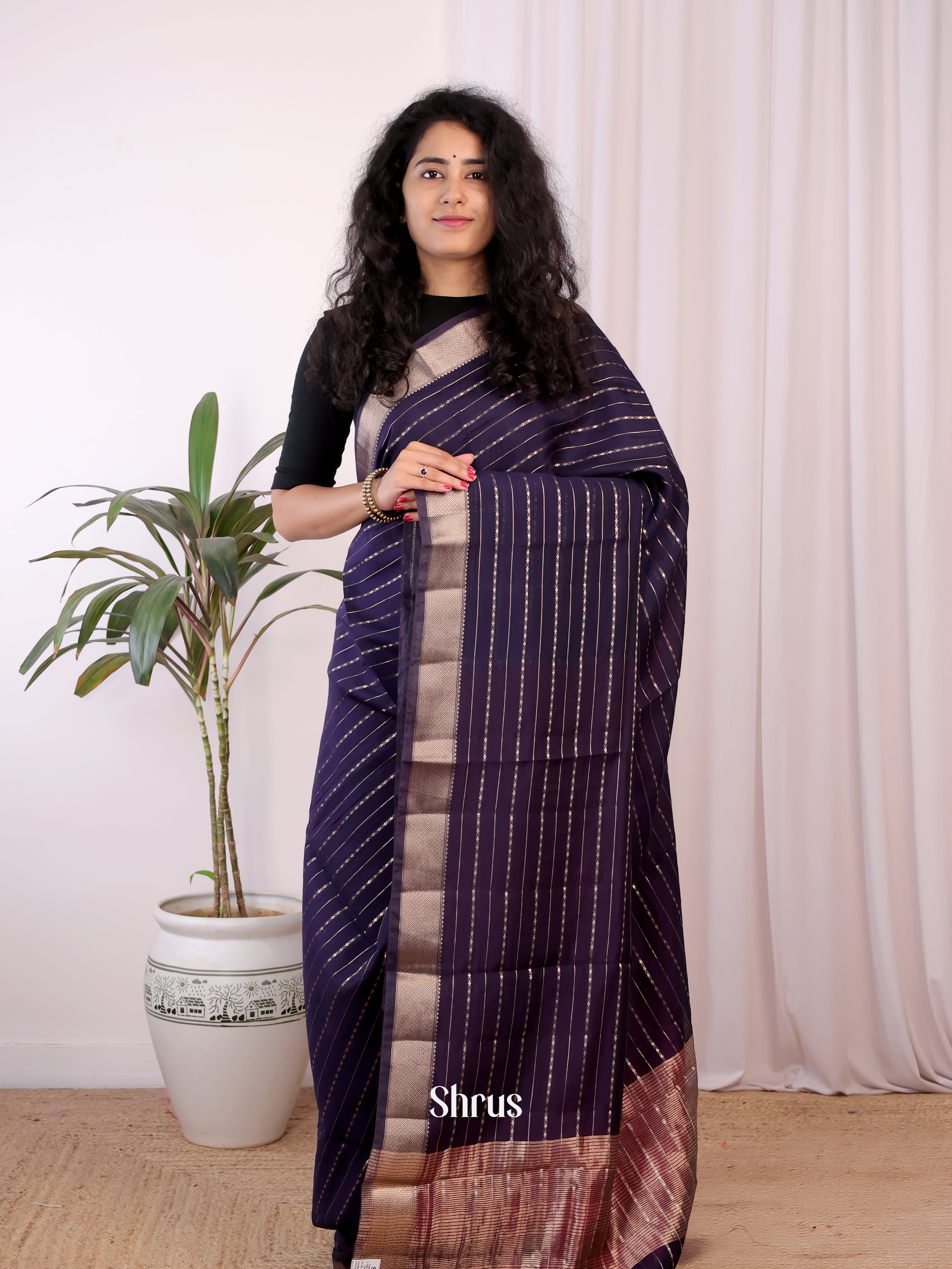 Violet & Pink - Semi Chanderi Saree - Shop on Shrus.com