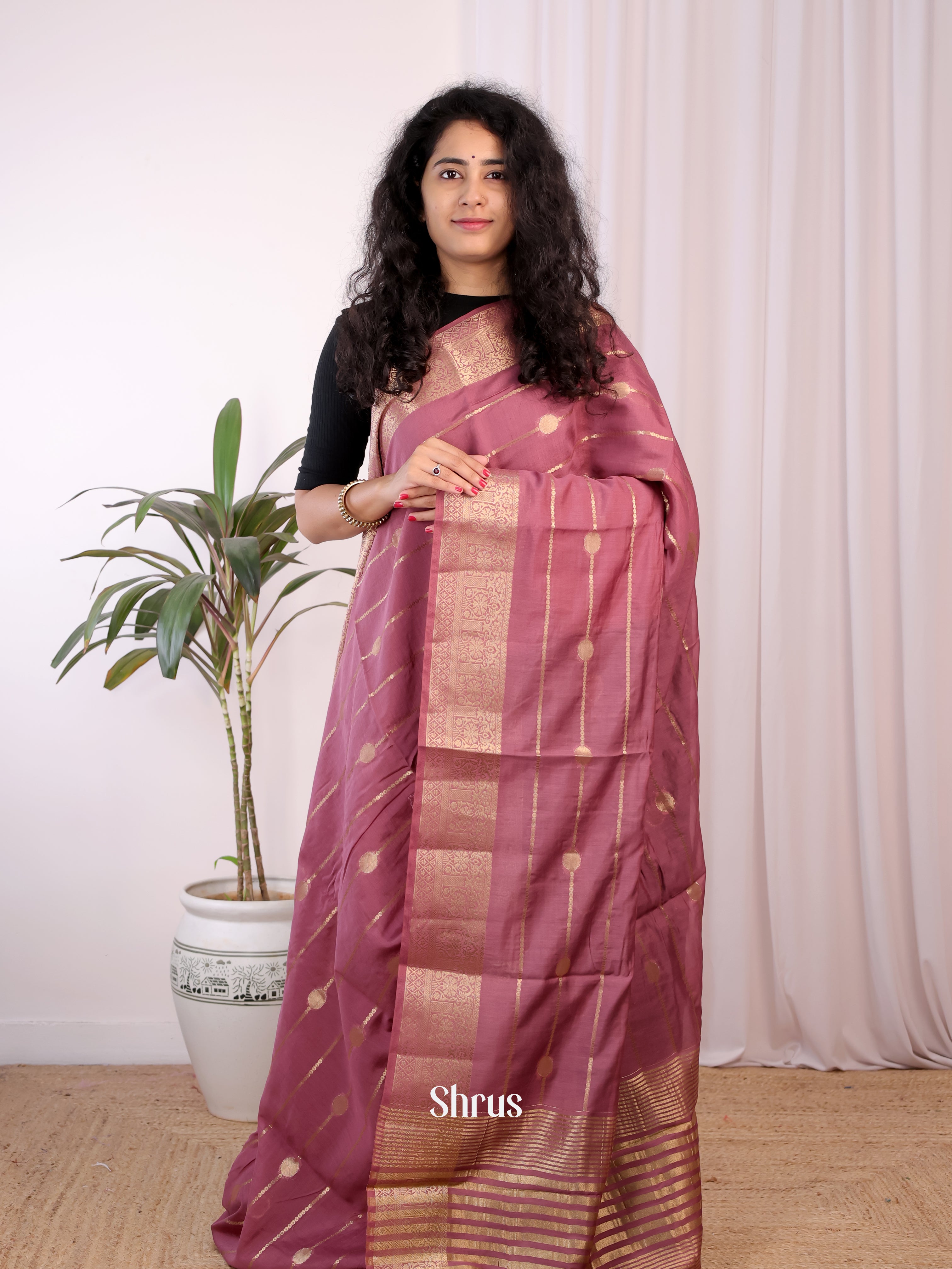 Onion Pink & Blue- Semi Chanderi Saree - Shop on Shrus.com
