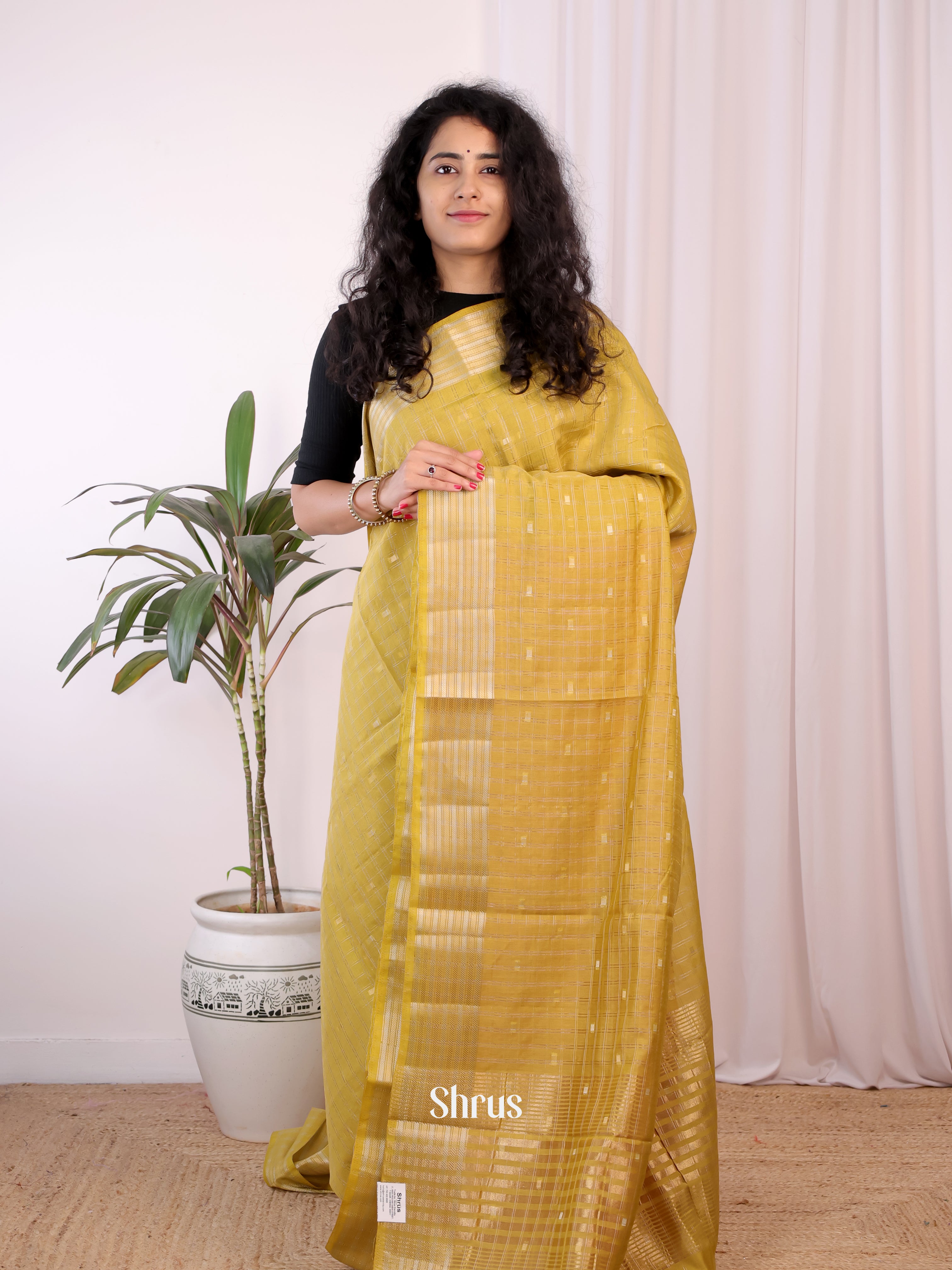 Green & Peach - Semi Chanderi Saree - Shop on Shrus.com