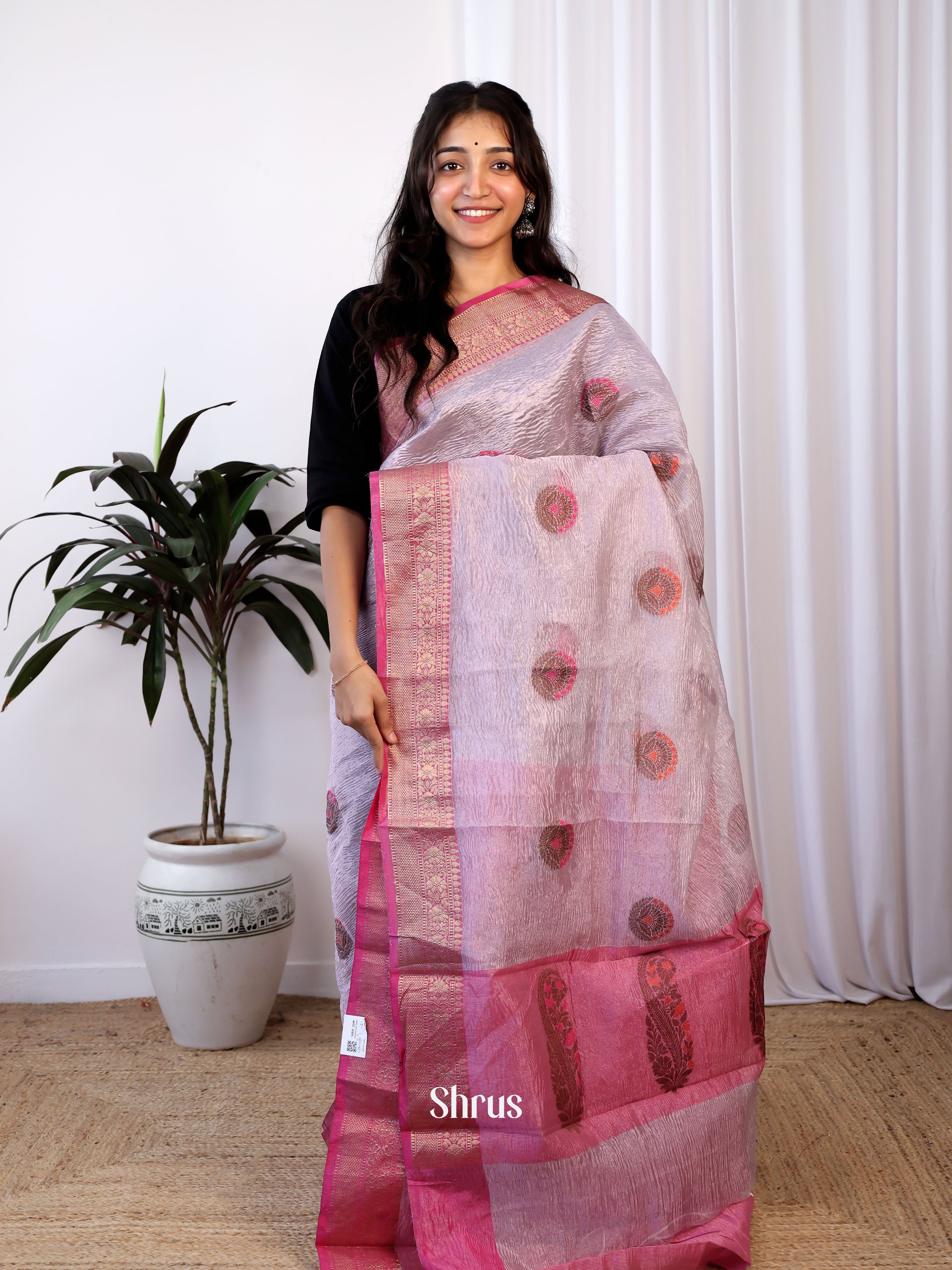 Lavender & Pink- Bamboo silk Saree - Shop on Shrus.com