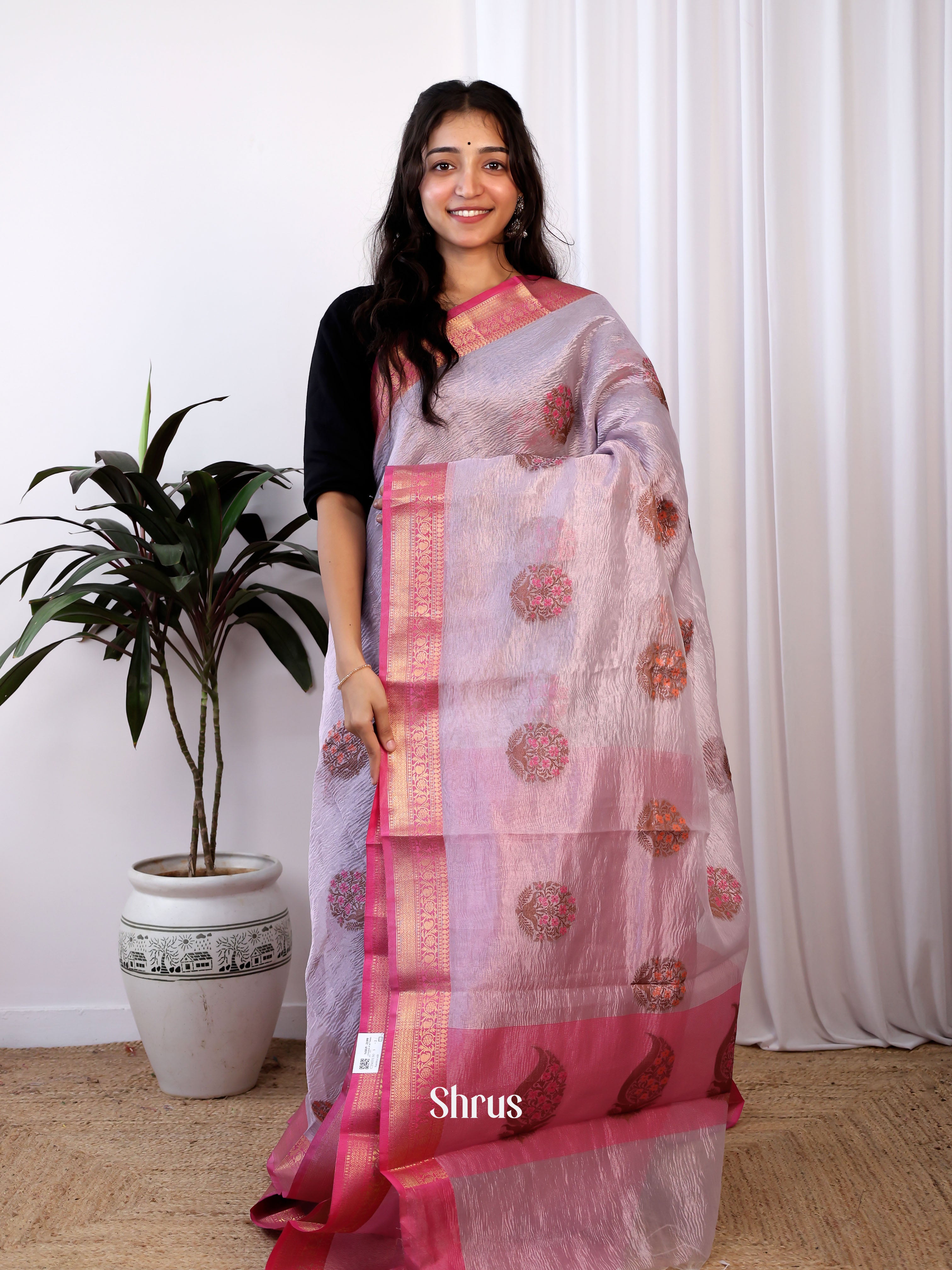 Lavender & Pink - Bamboo silk Saree - Shop on Shrus.com