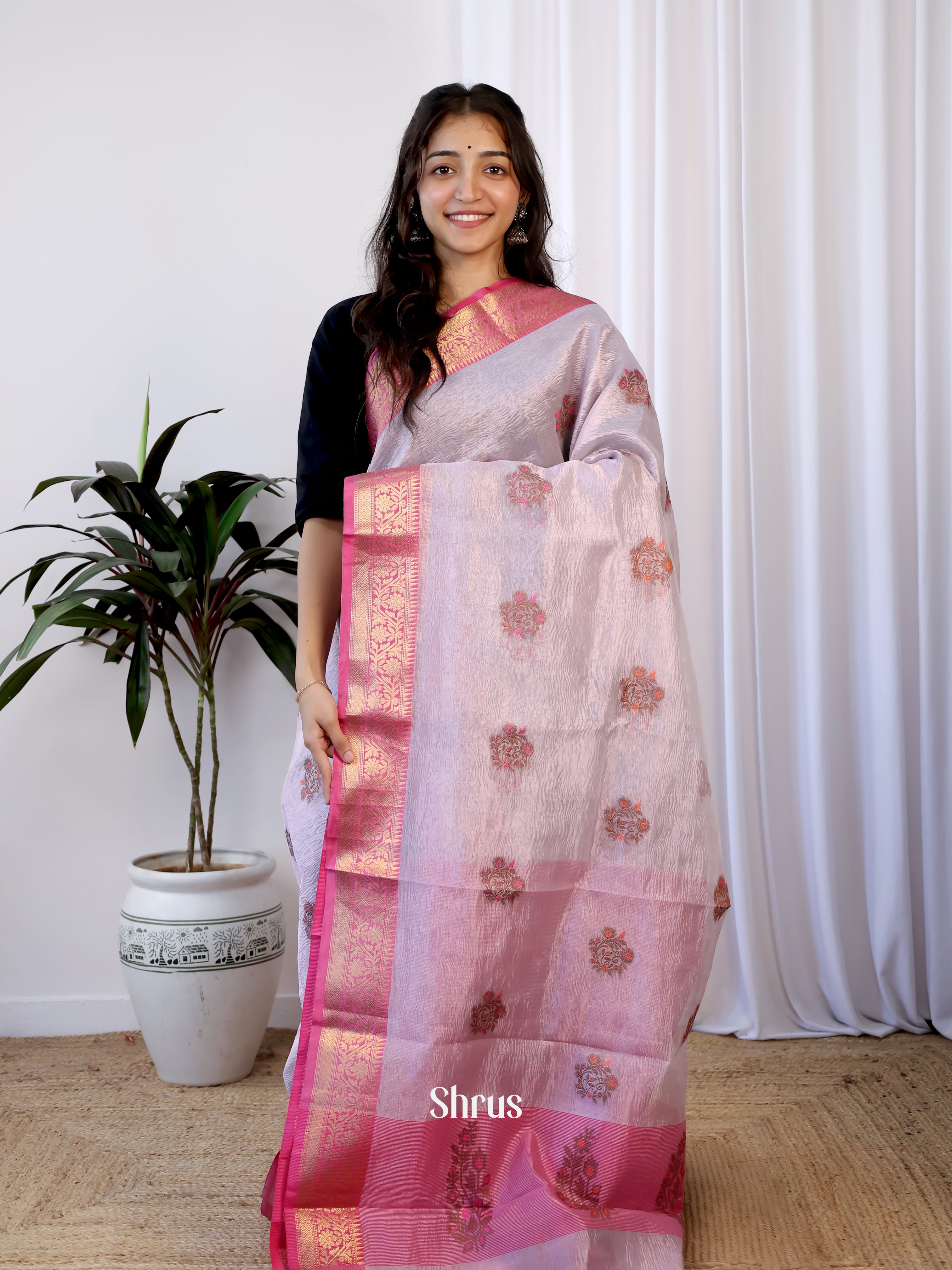 Lavender & Pink - Bamboo silk Saree - Shop on Shrus.com