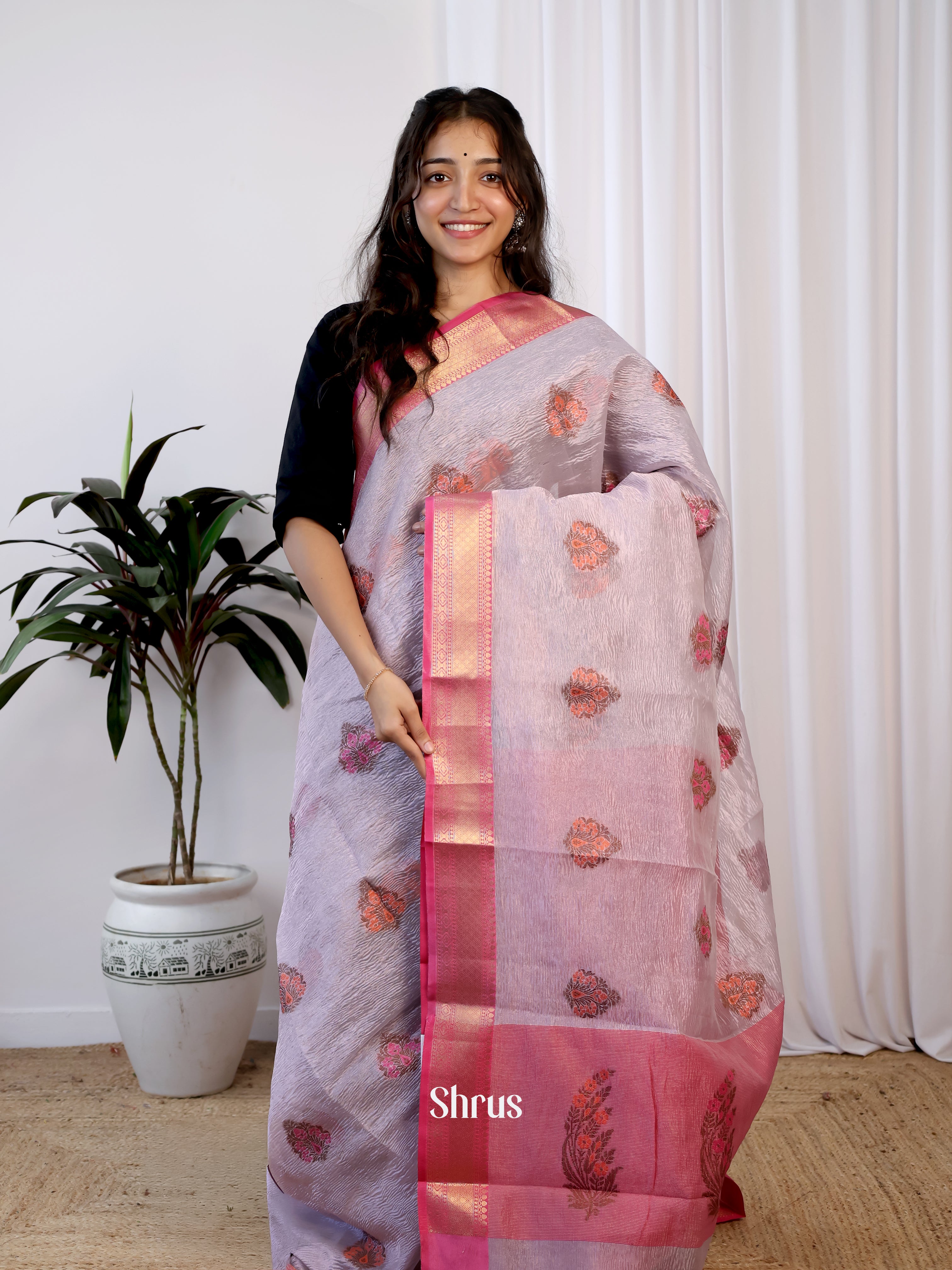 Lavender & Pink - Bamboo silk Saree - Shop on Shrus.com