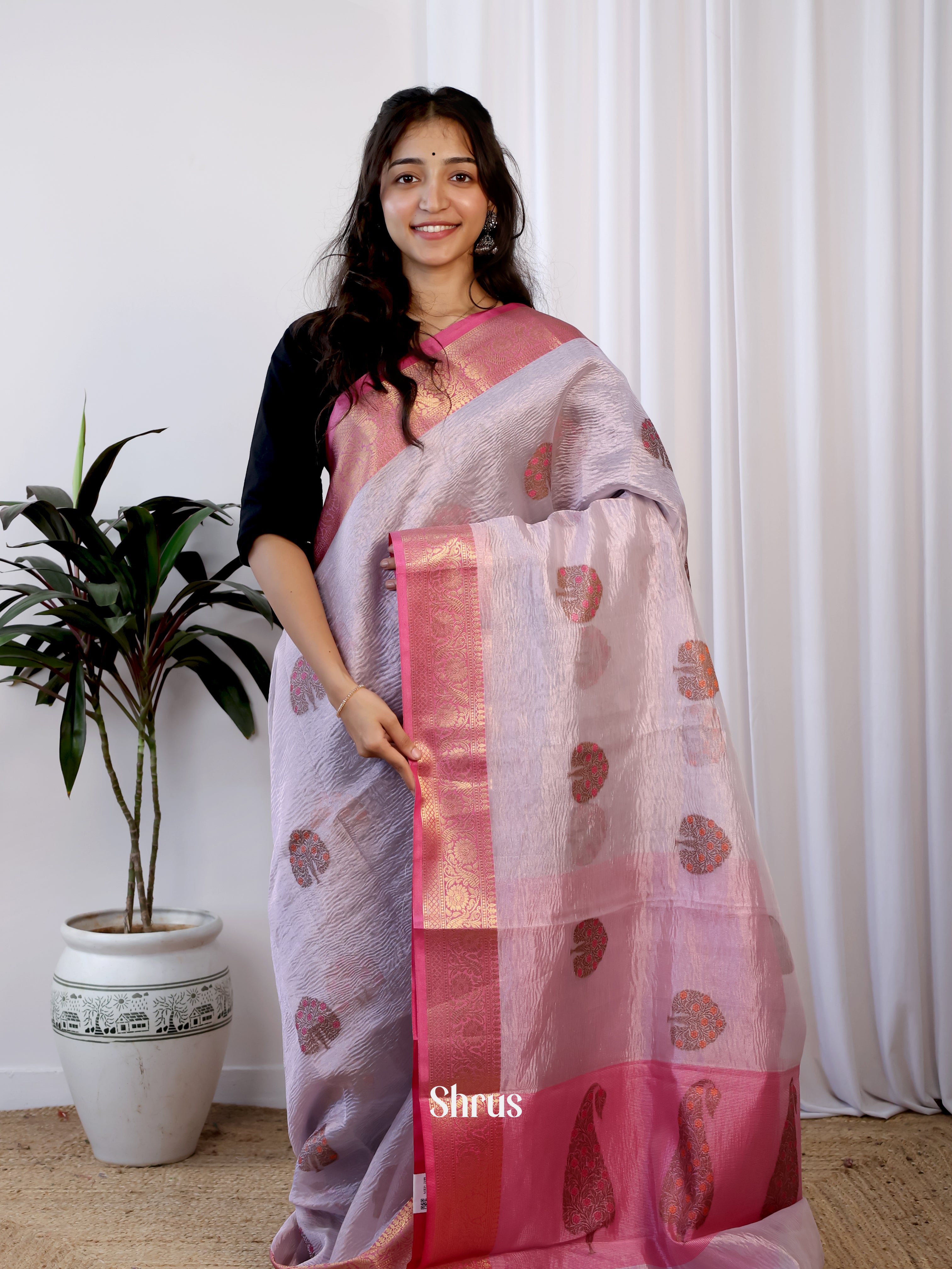 Lavender & Pink - Bamboo silk Saree - Shop on Shrus.com