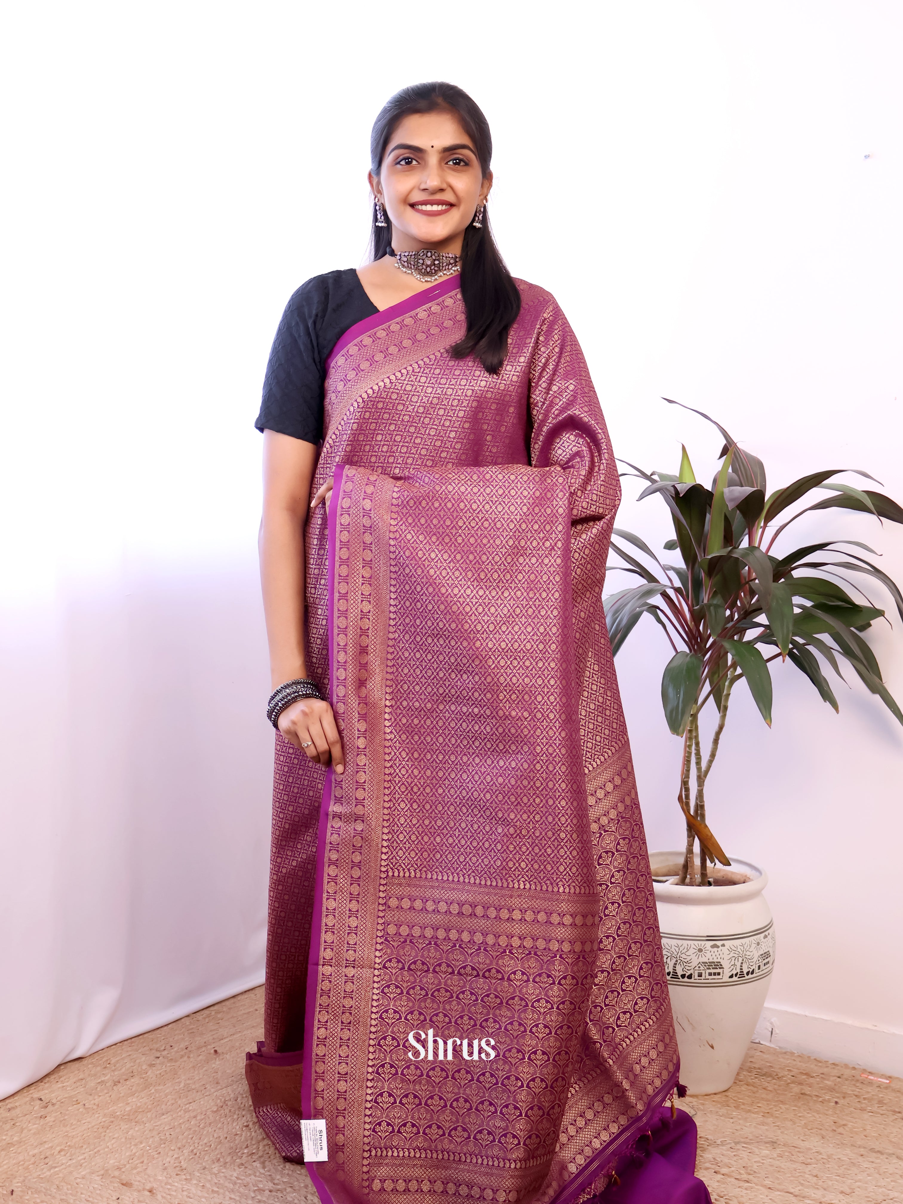 Majenta - Semi Banarasi Saree - Shop on Shrus.com