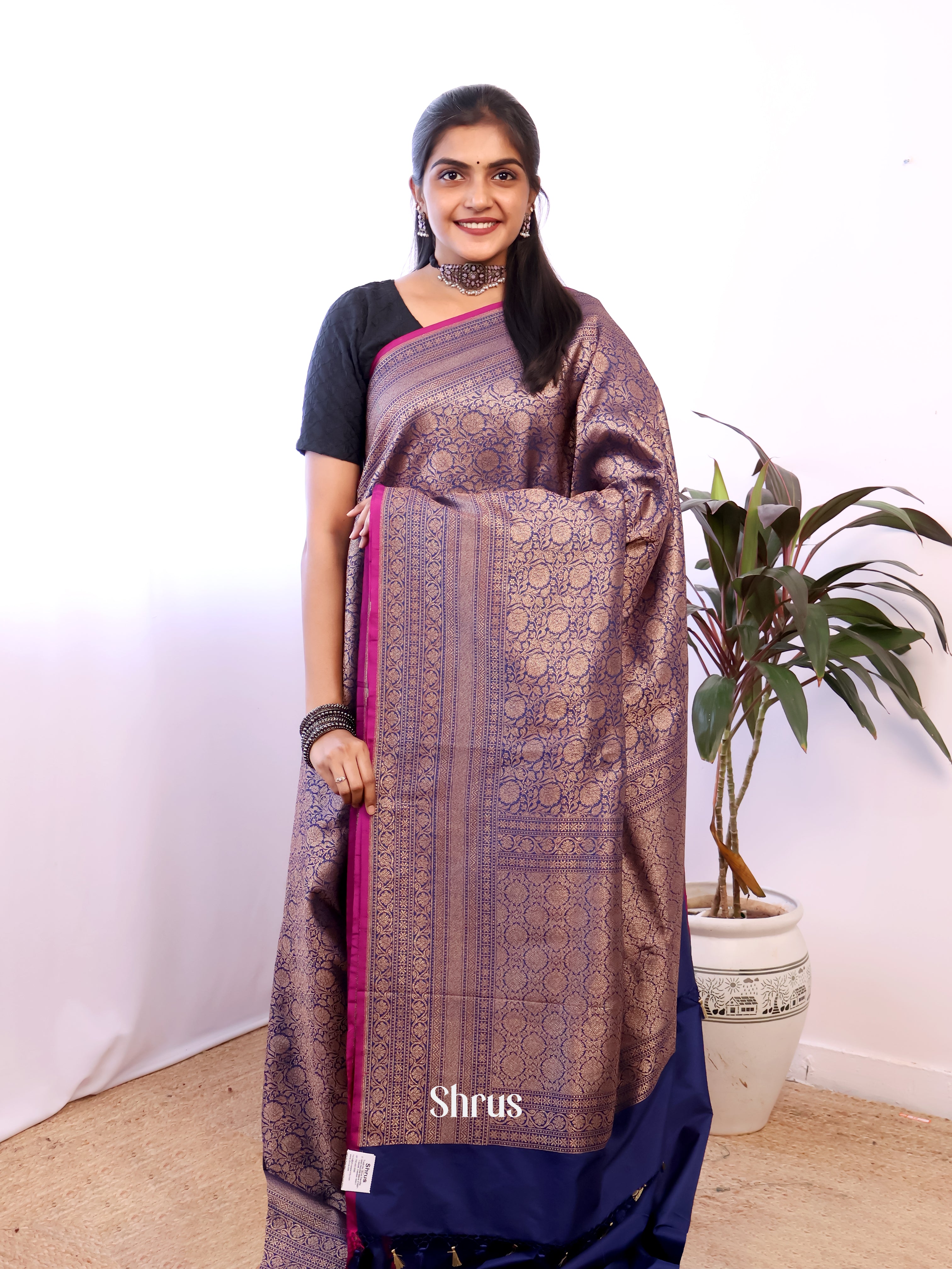 Blue - Semi Banarasi Saree - Shop on Shrus.com