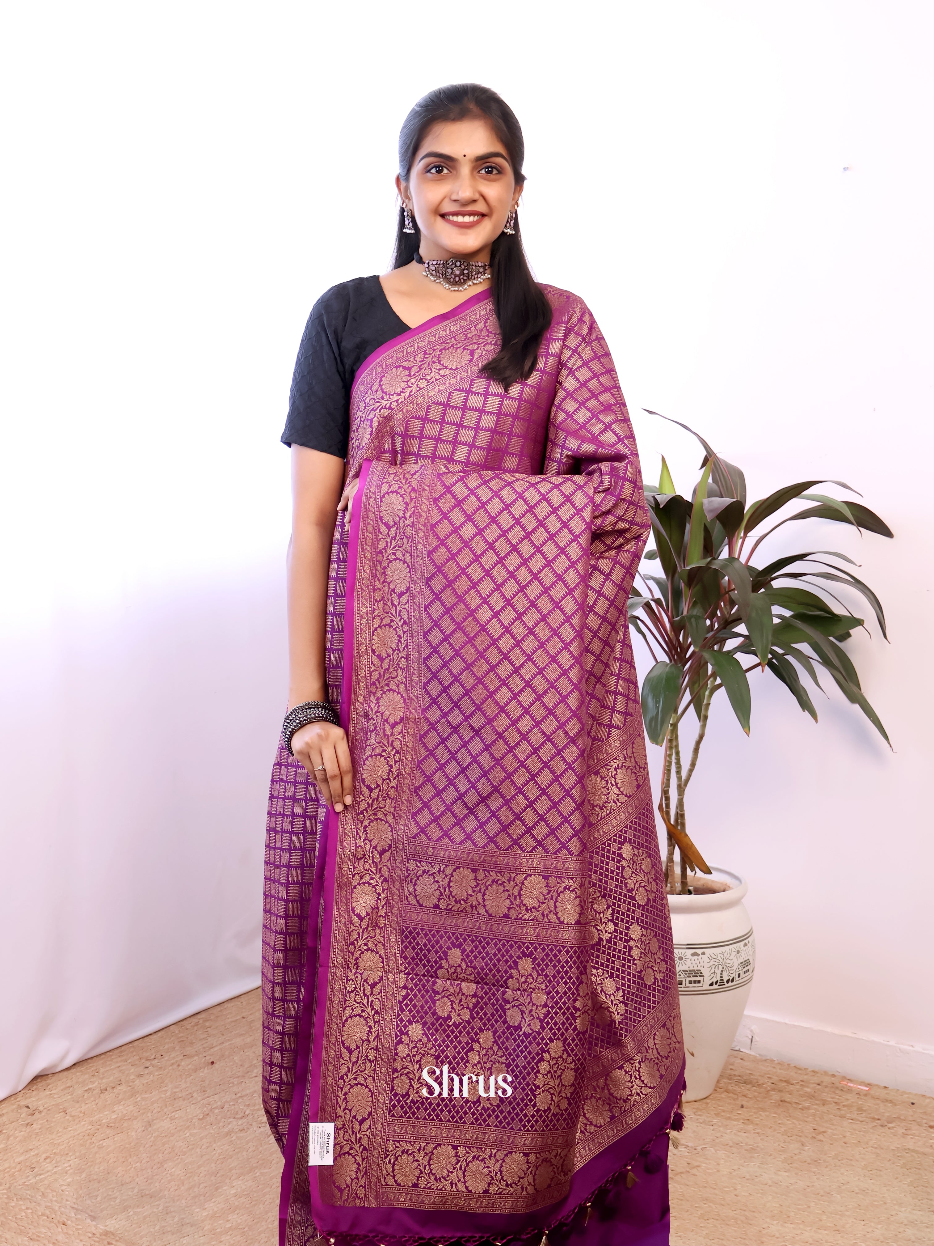 Majenta - Semi Banarasi Saree - Shop on Shrus.com