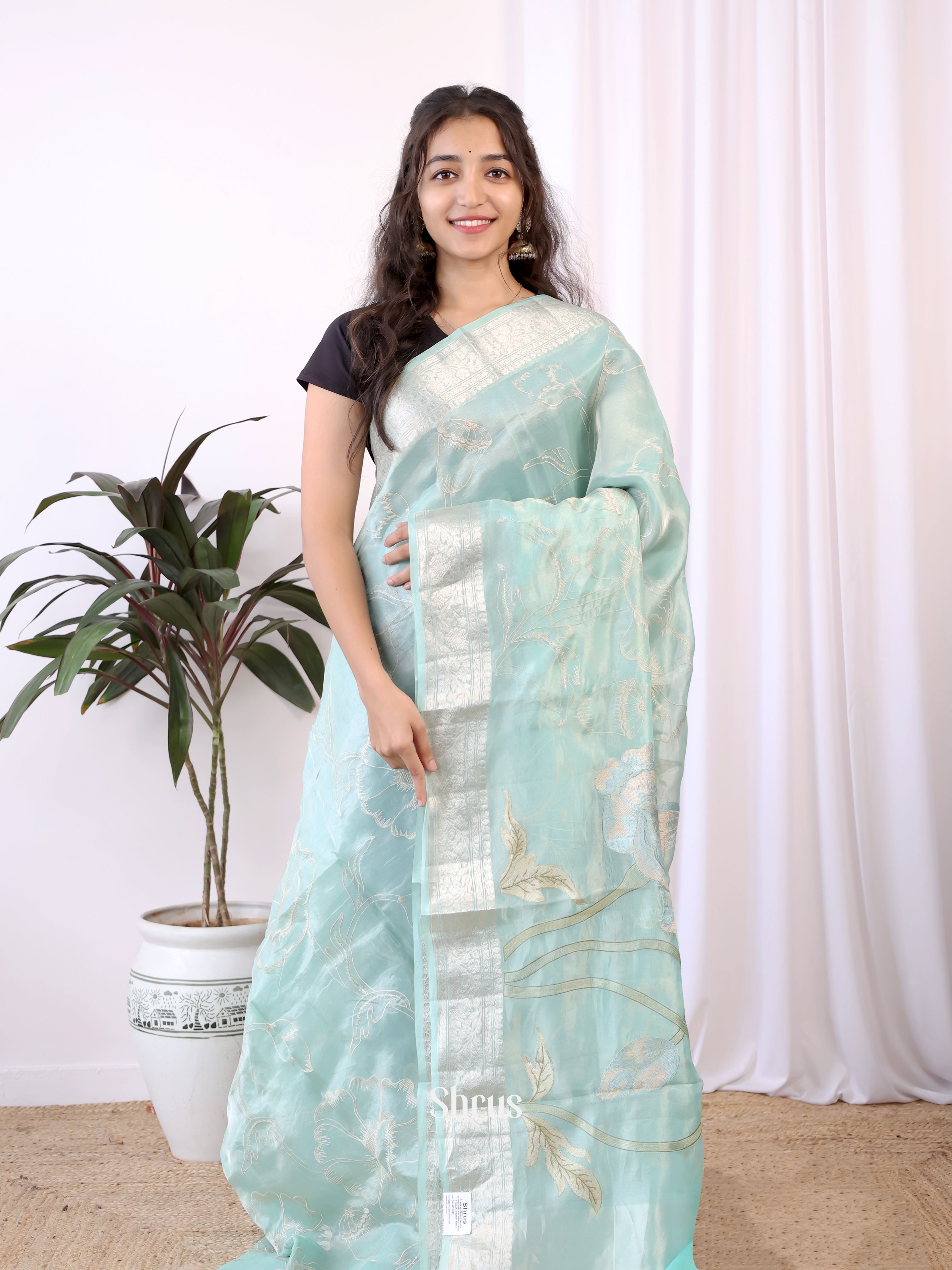 Ice Blue - Organza Saree - Shop on Shrus.com