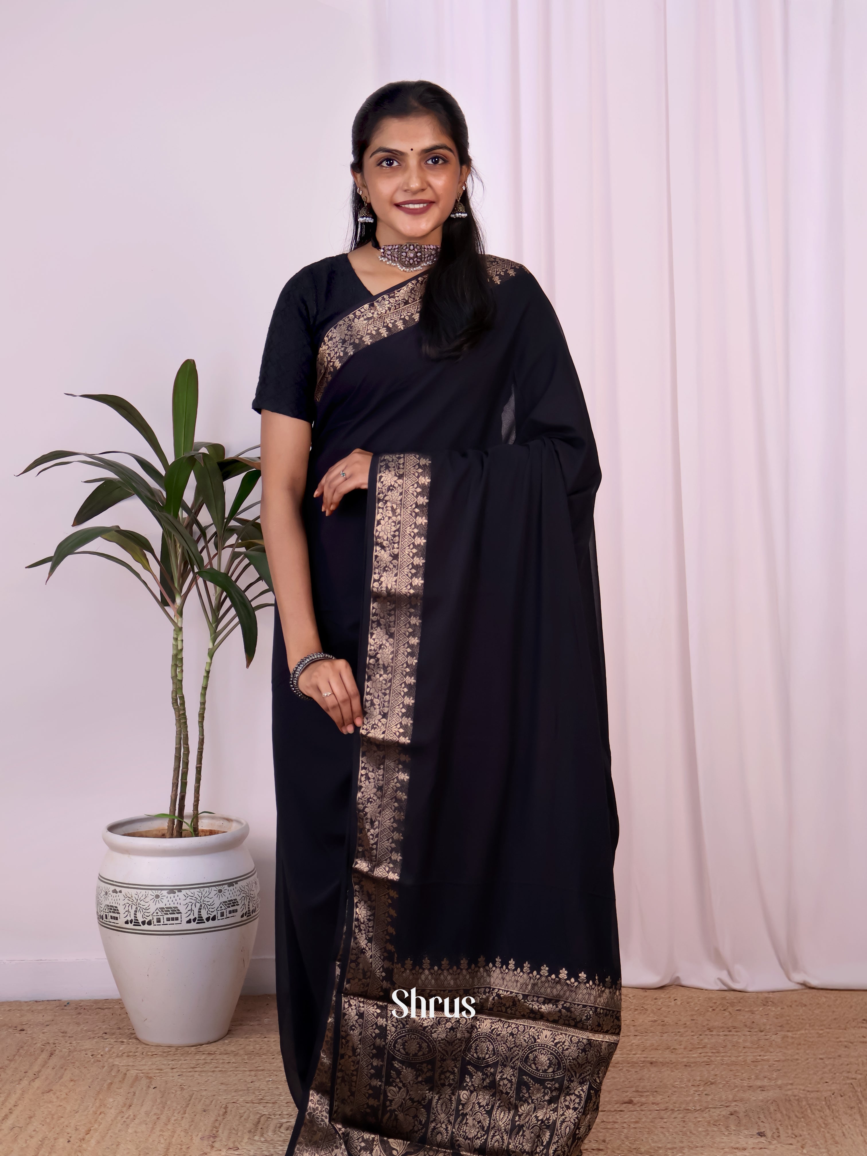 Black & Red - Semi Mysoresilk Saree - Shop on Shrus.com