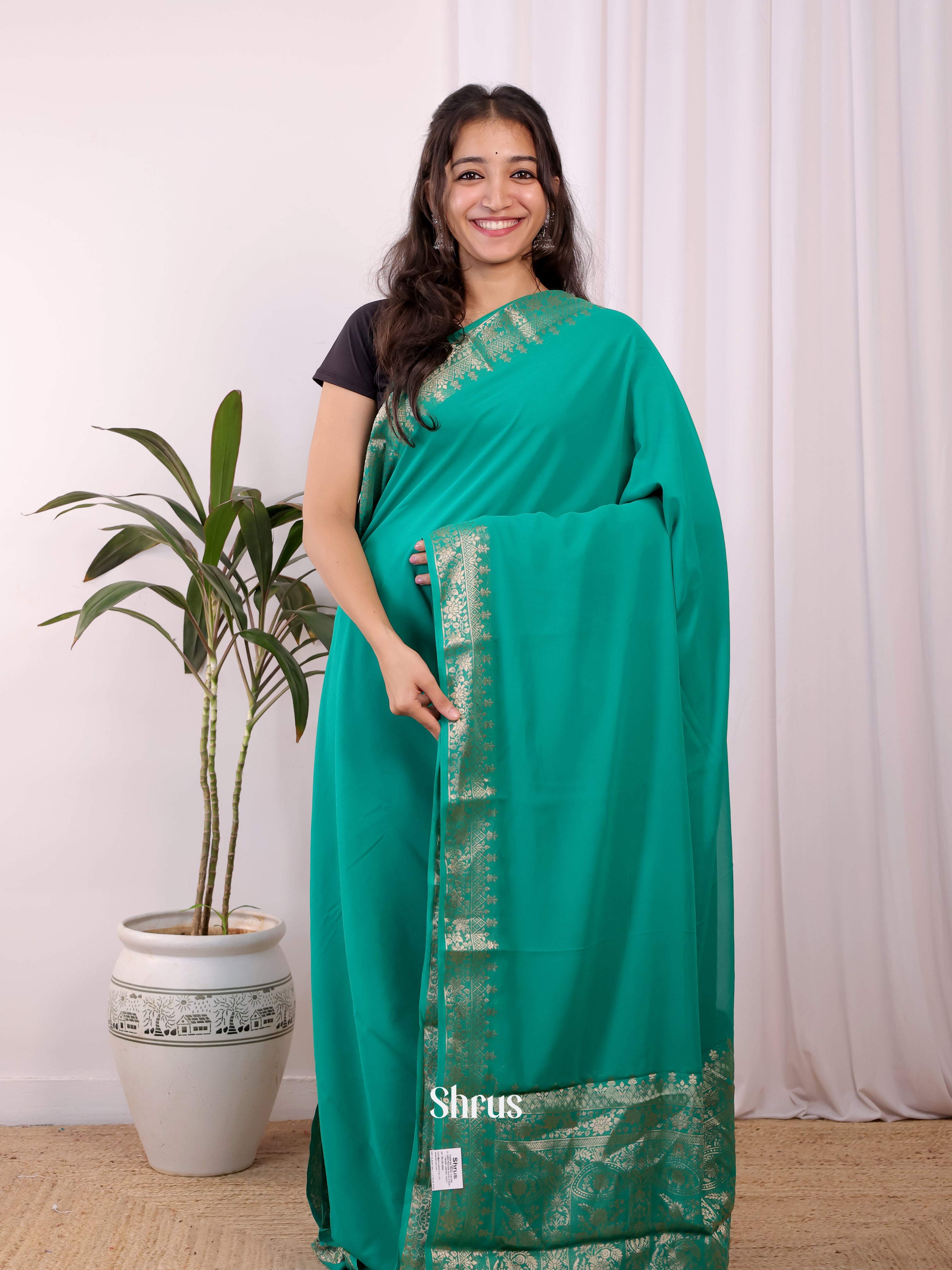 Green - Semi Mysoresilk Saree - Shop on Shrus.com