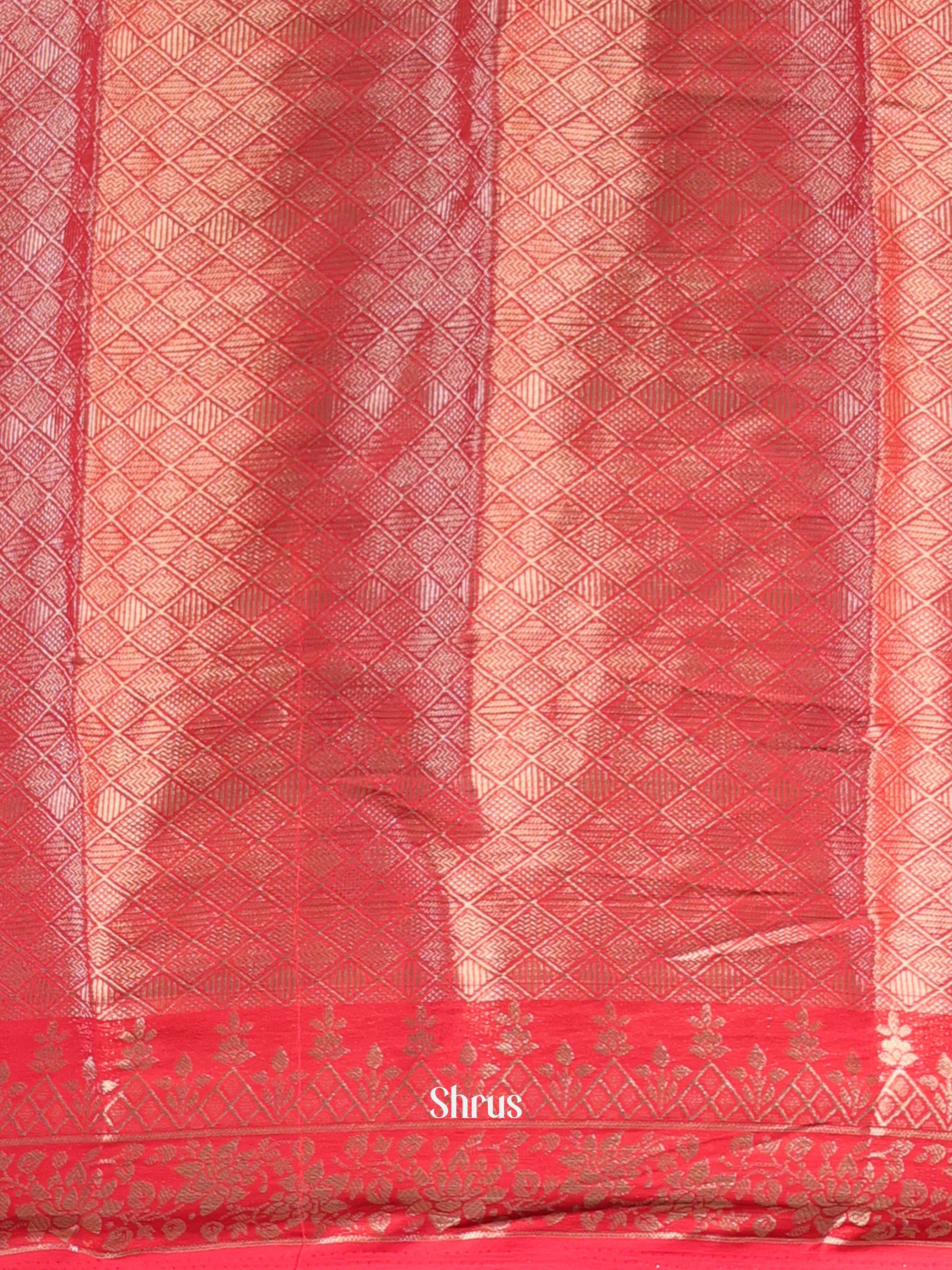 Cream & Red - Semi Mysoresilk Saree - Shop on Shrus.com