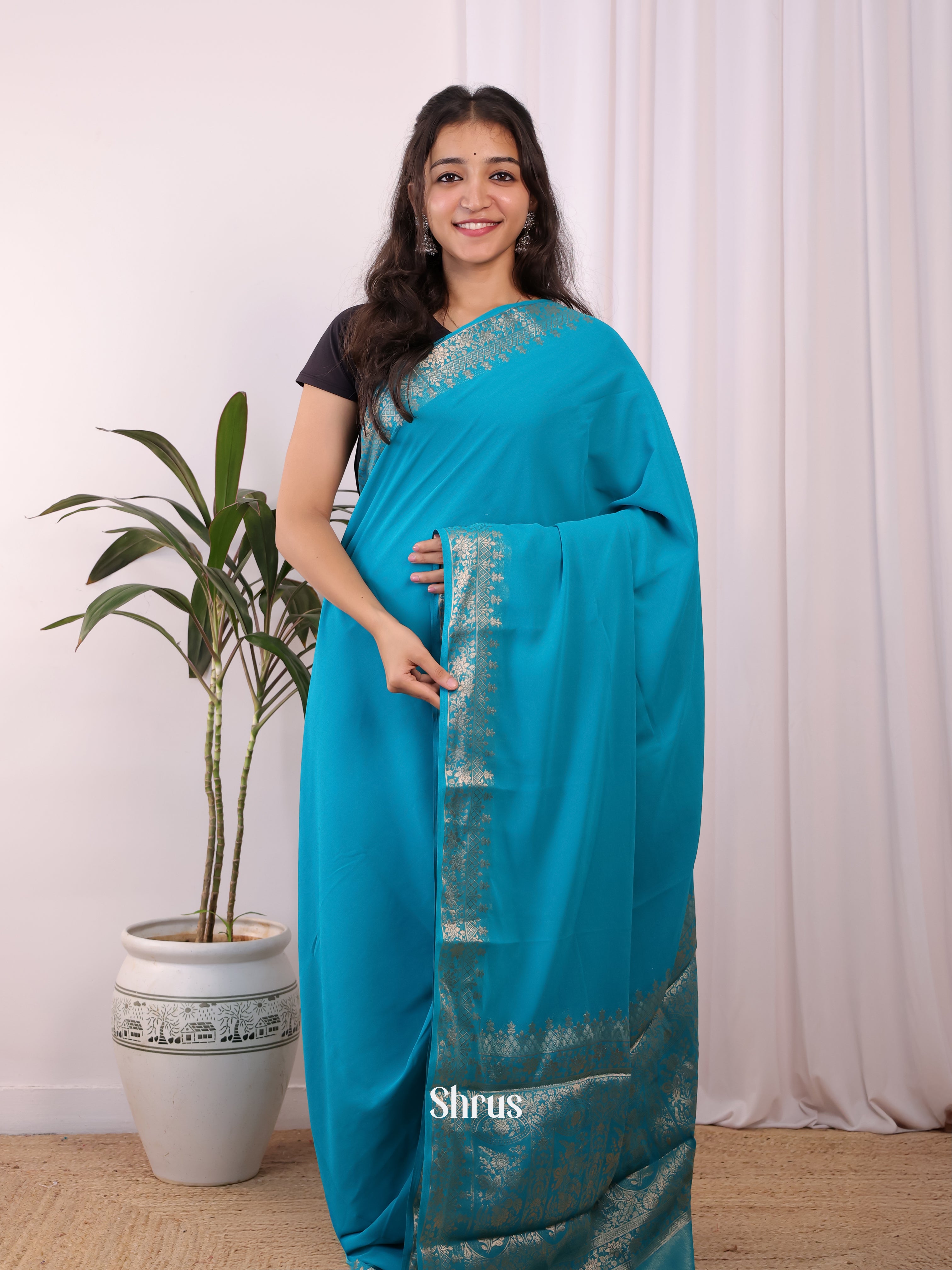 Blue - Semi Mysoresilk Saree - Shop on Shrus.com