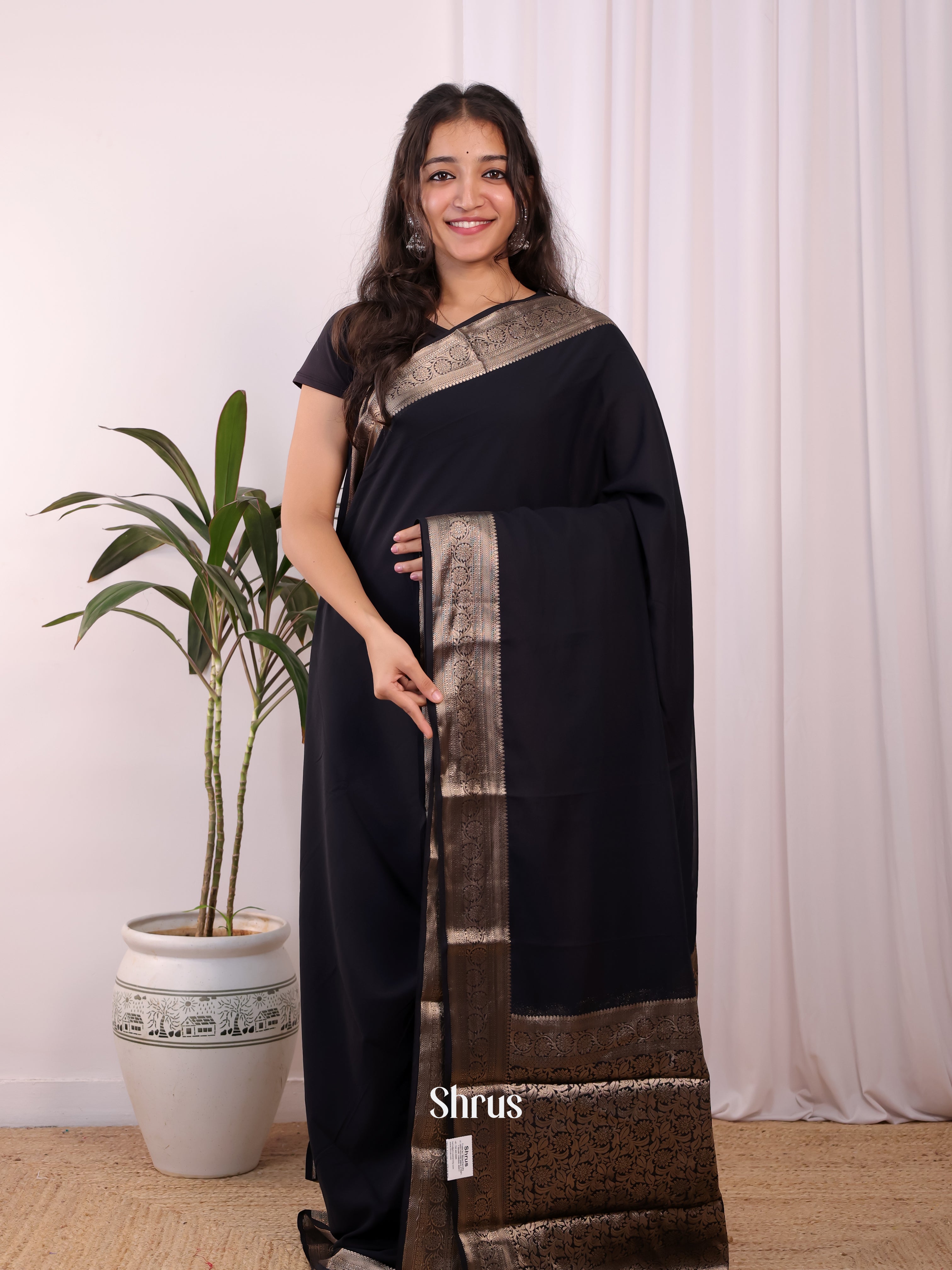 Black & Red - Semi Mysoresilk Saree - Shop on Shrus.com