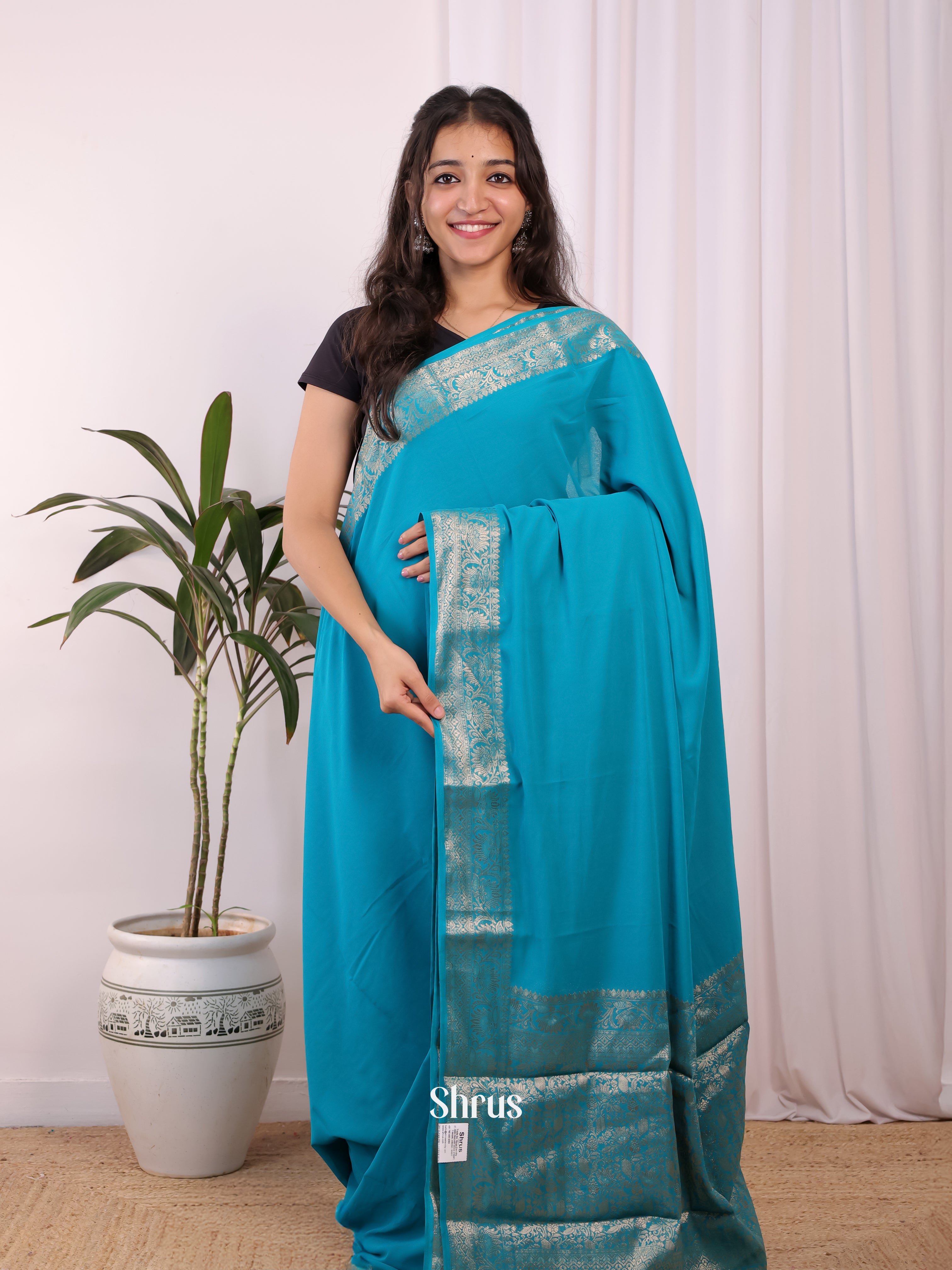 Blue - Semi Mysoresilk Saree - Shop on Shrus.com