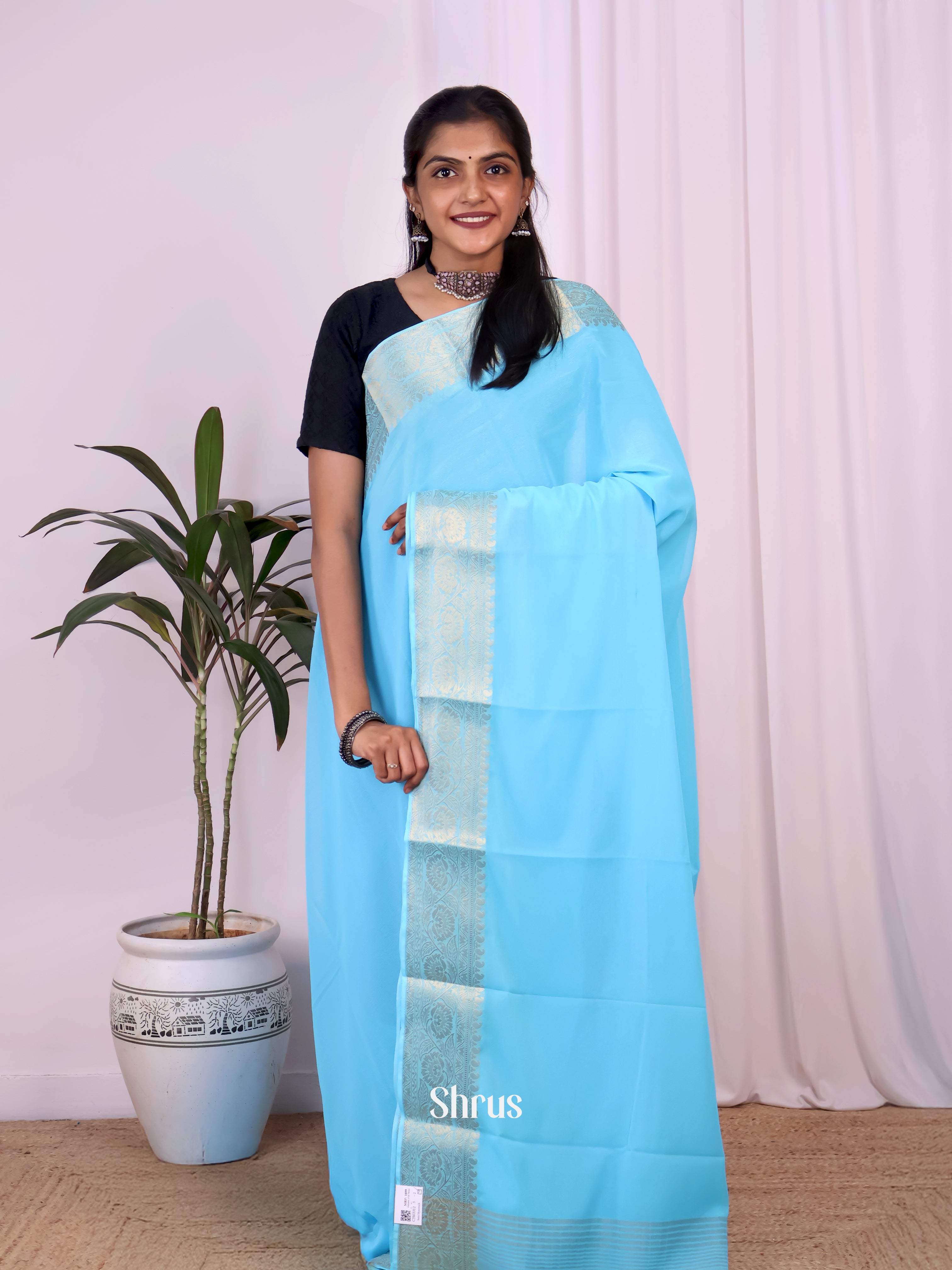 Blue - Semi Mysoresilk Saree - Shop on Shrus.com