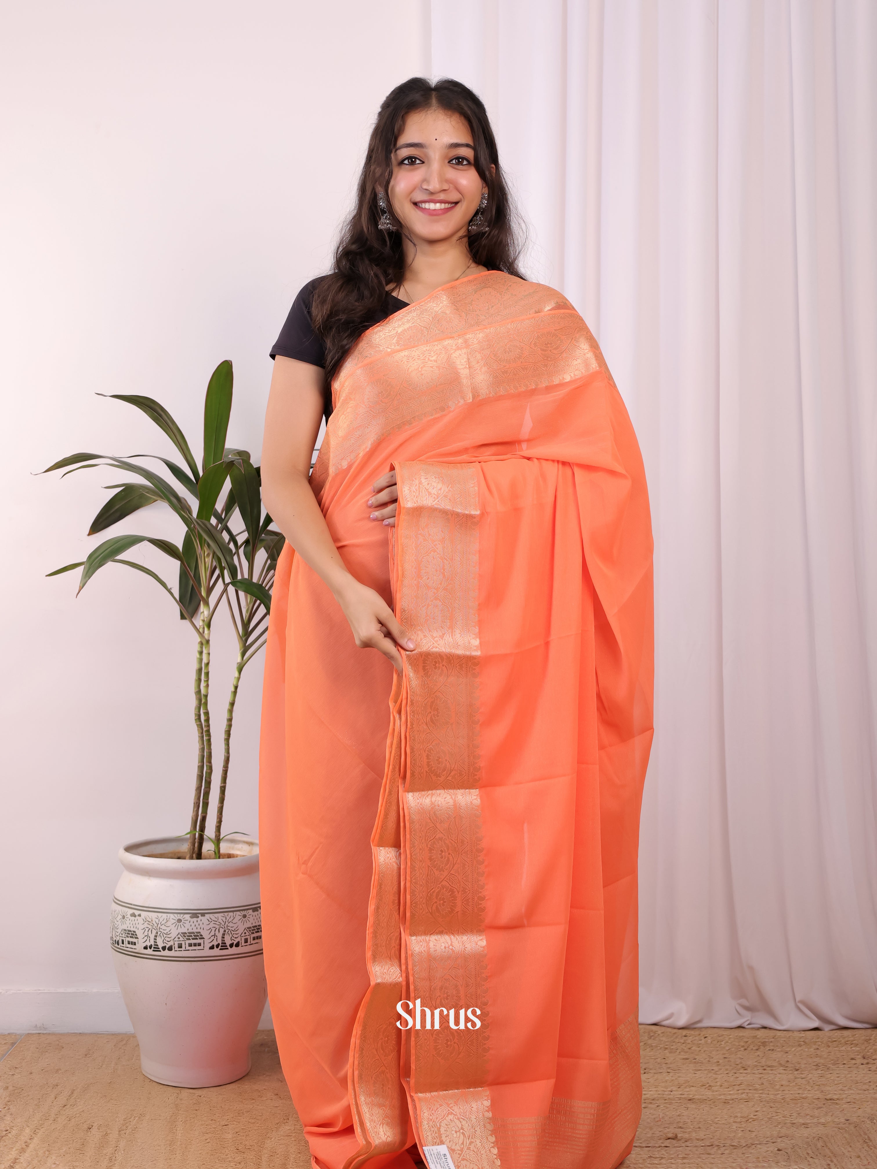 Peach - Semi Mysoresilk Saree - Shop on Shrus.com