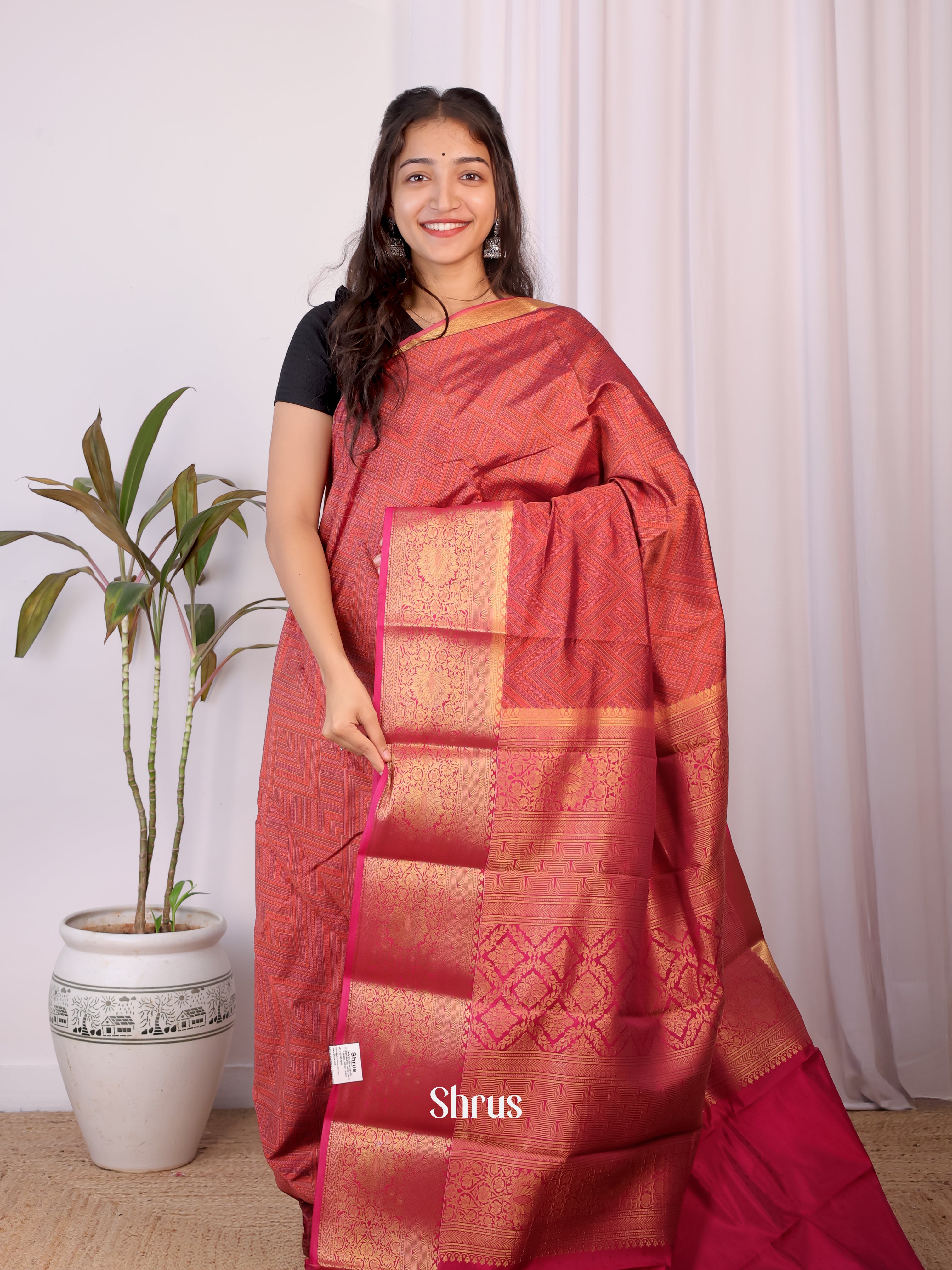 Brown- Printed Silk Saree - Shop on Shrus.com
