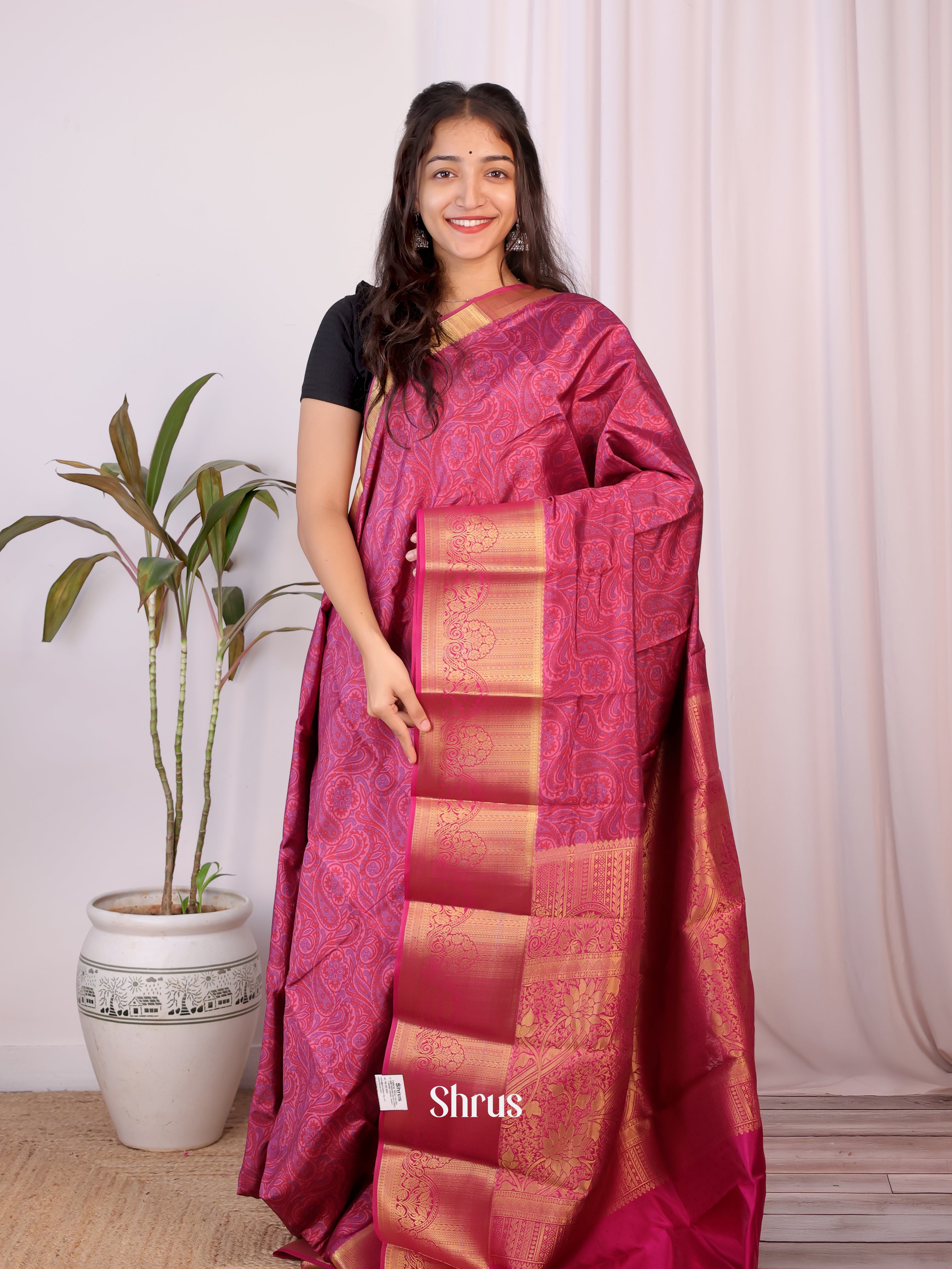 Purple - Printed Silk Saree - Shop on Shrus.com