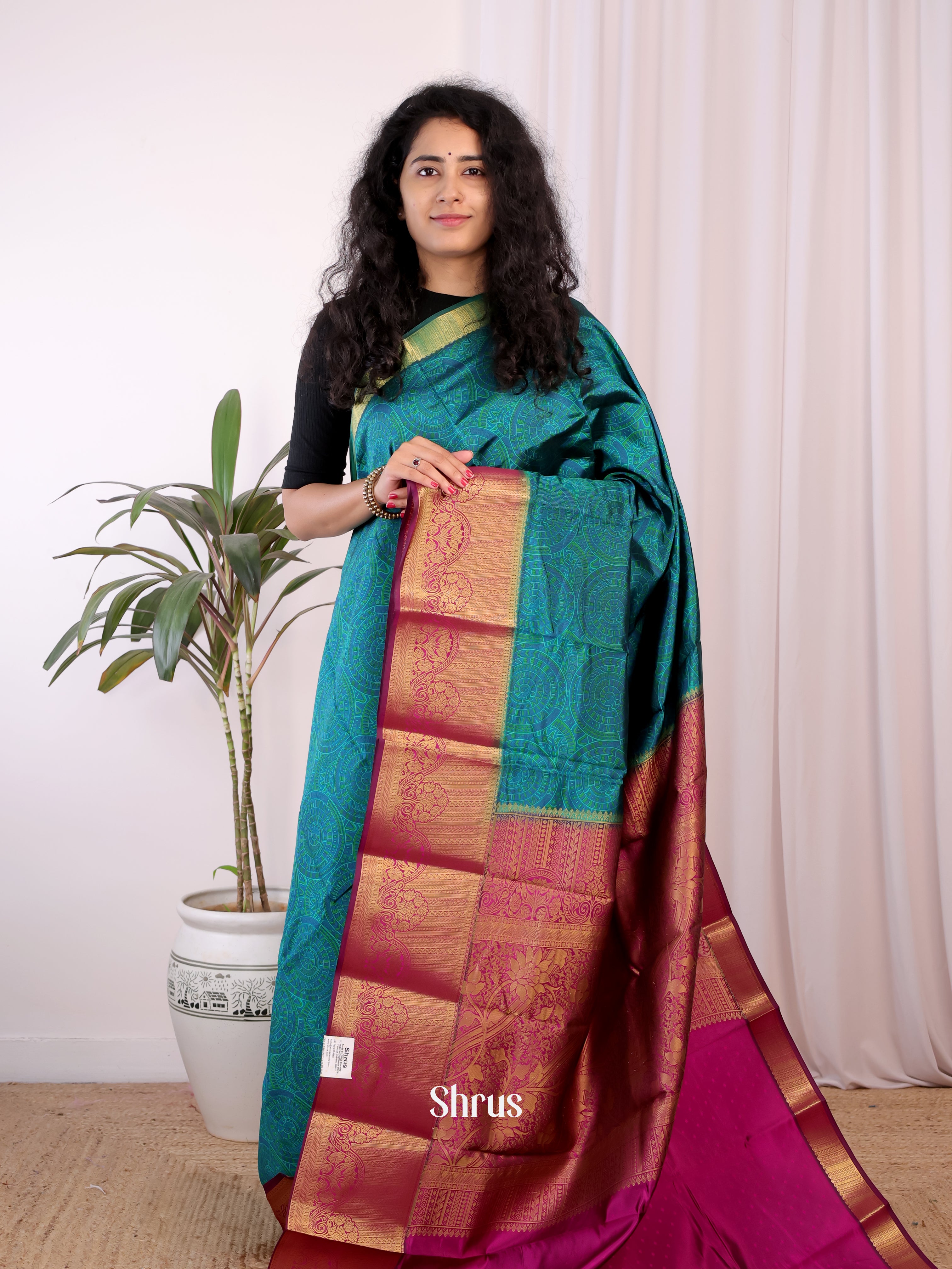Blue & Purple - Printed Silk Saree - Shop on Shrus.com