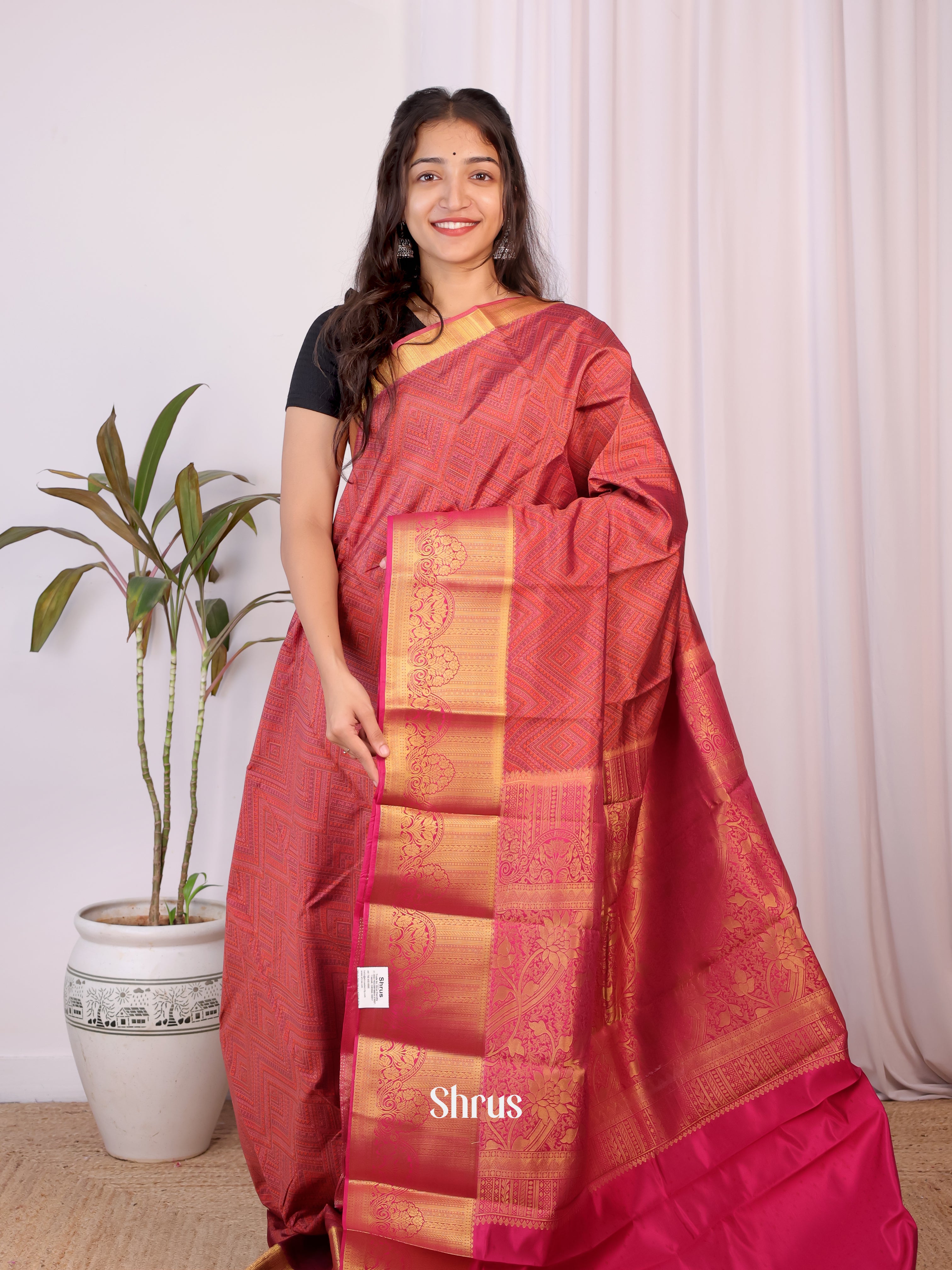 Maroon - Printed Silk Saree - Shop on Shrus.com
