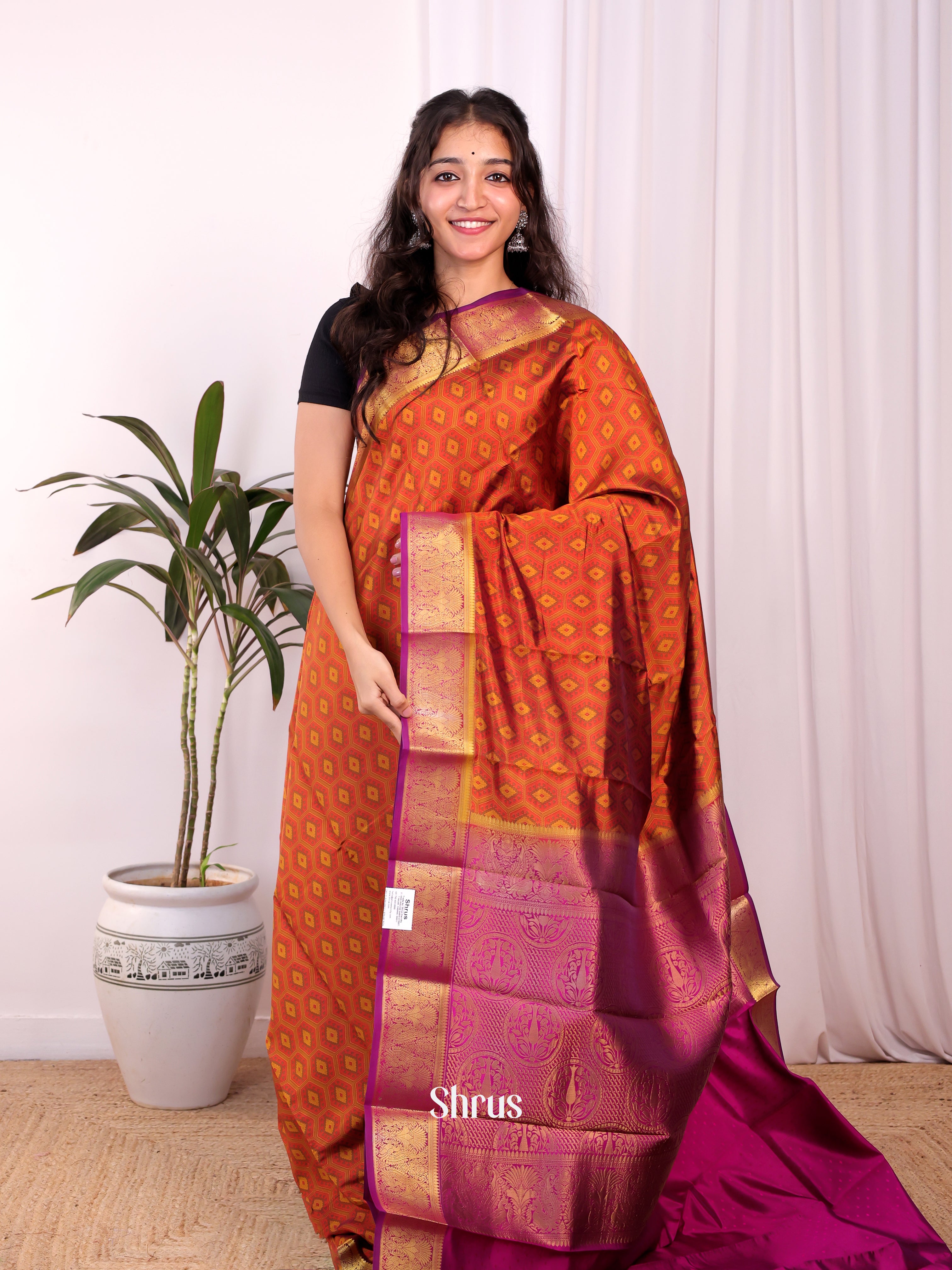 Brick & Majenta - Printed Silk Saree - Shop on Shrus.com