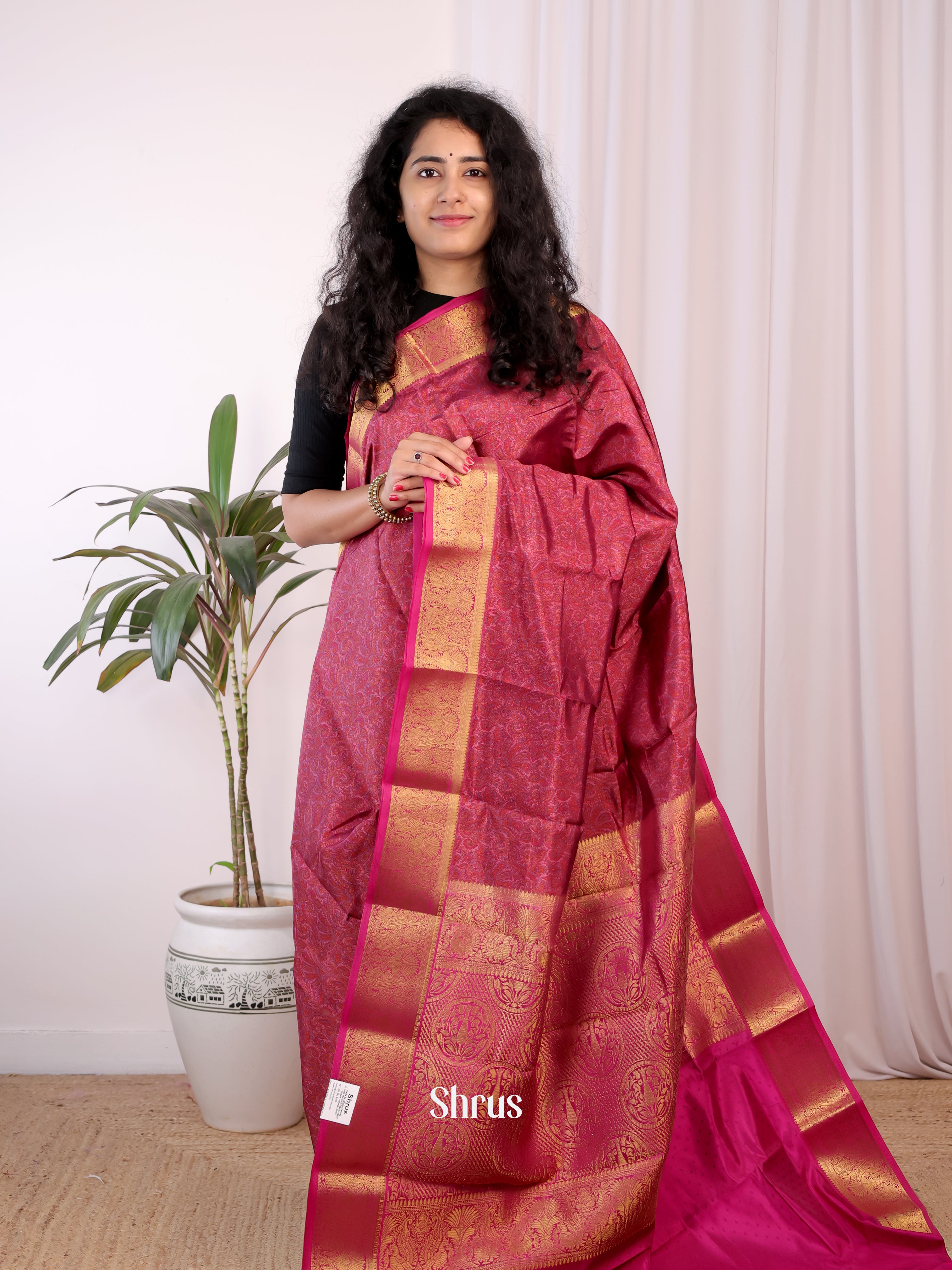 Maroon - Printed Silk Saree - Shop on Shrus.com