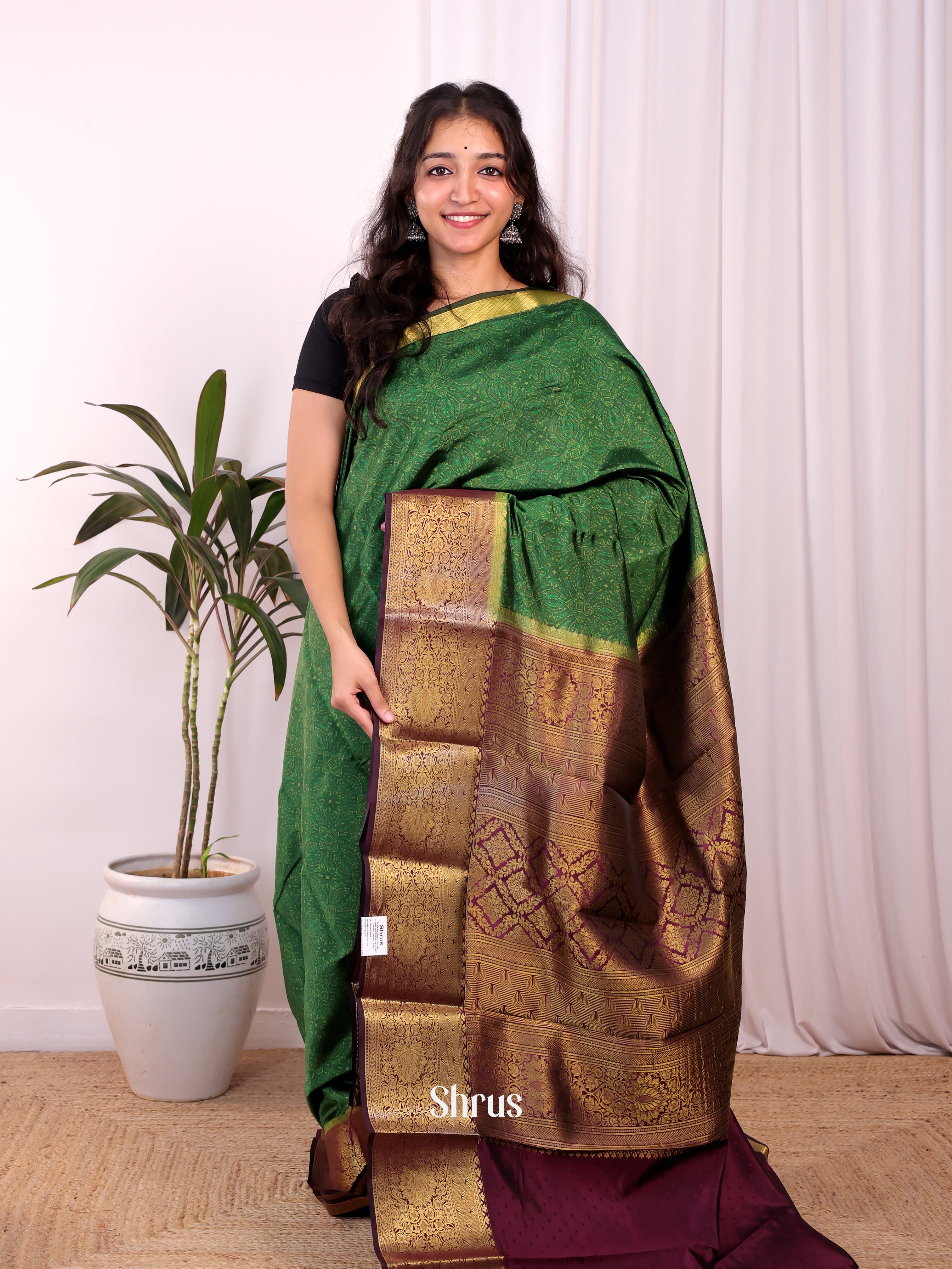 Green & Violet - Printed Silk Saree - Shop on Shrus.com