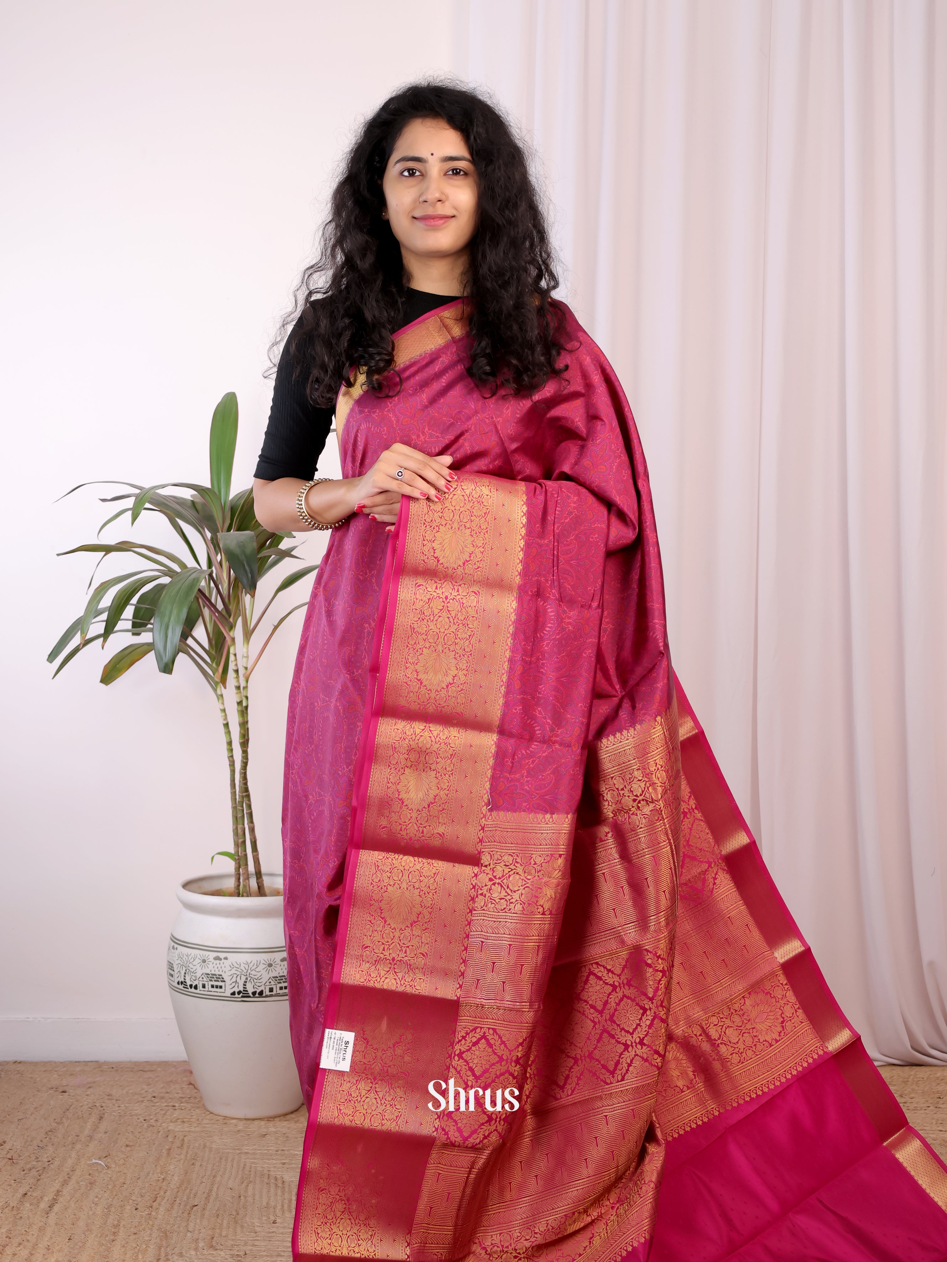 Maroon - Printed Silk Saree - Shop on Shrus.com