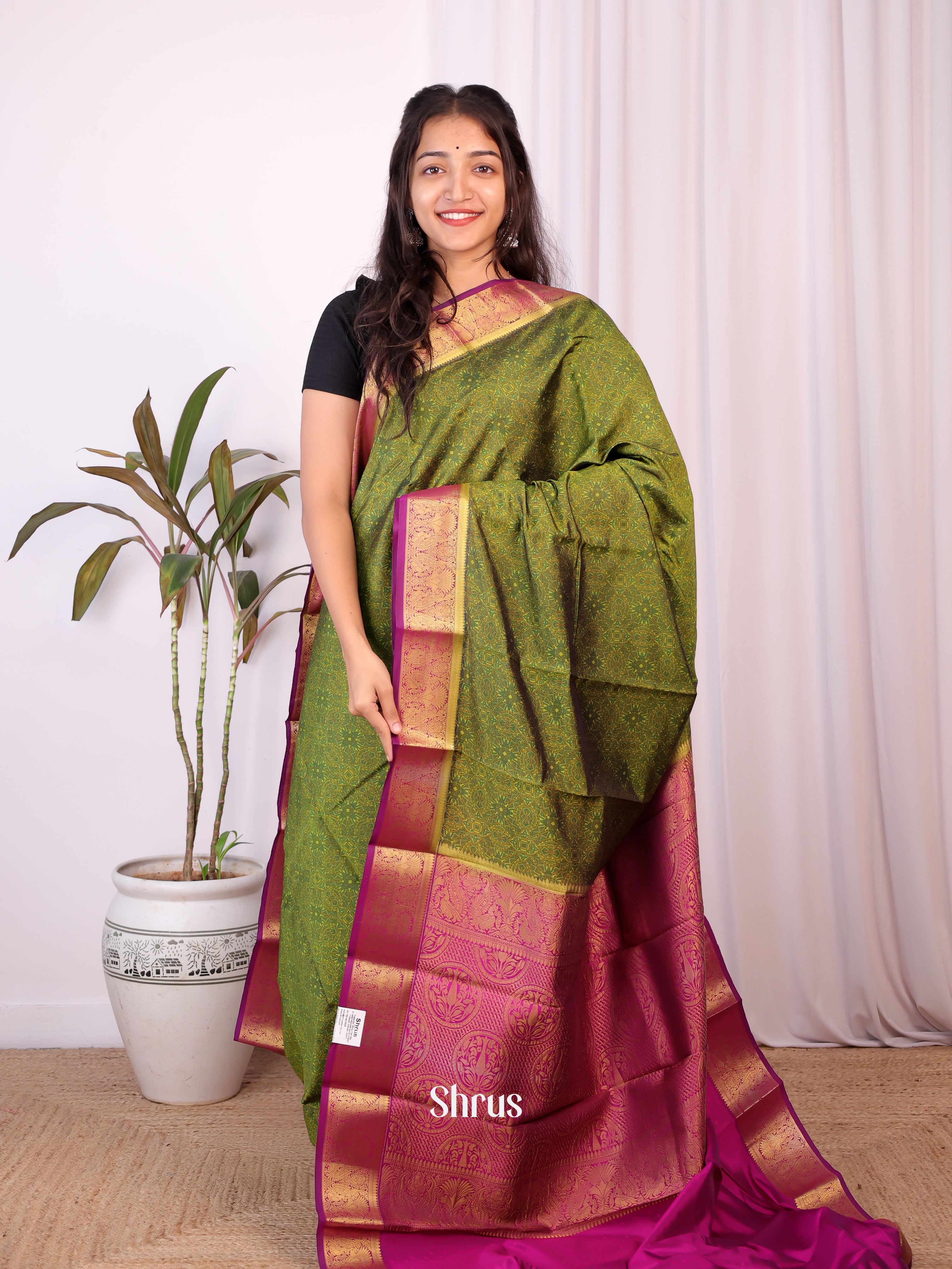 Green & Majneta - Printed Silk Saree - Shop on Shrus.com