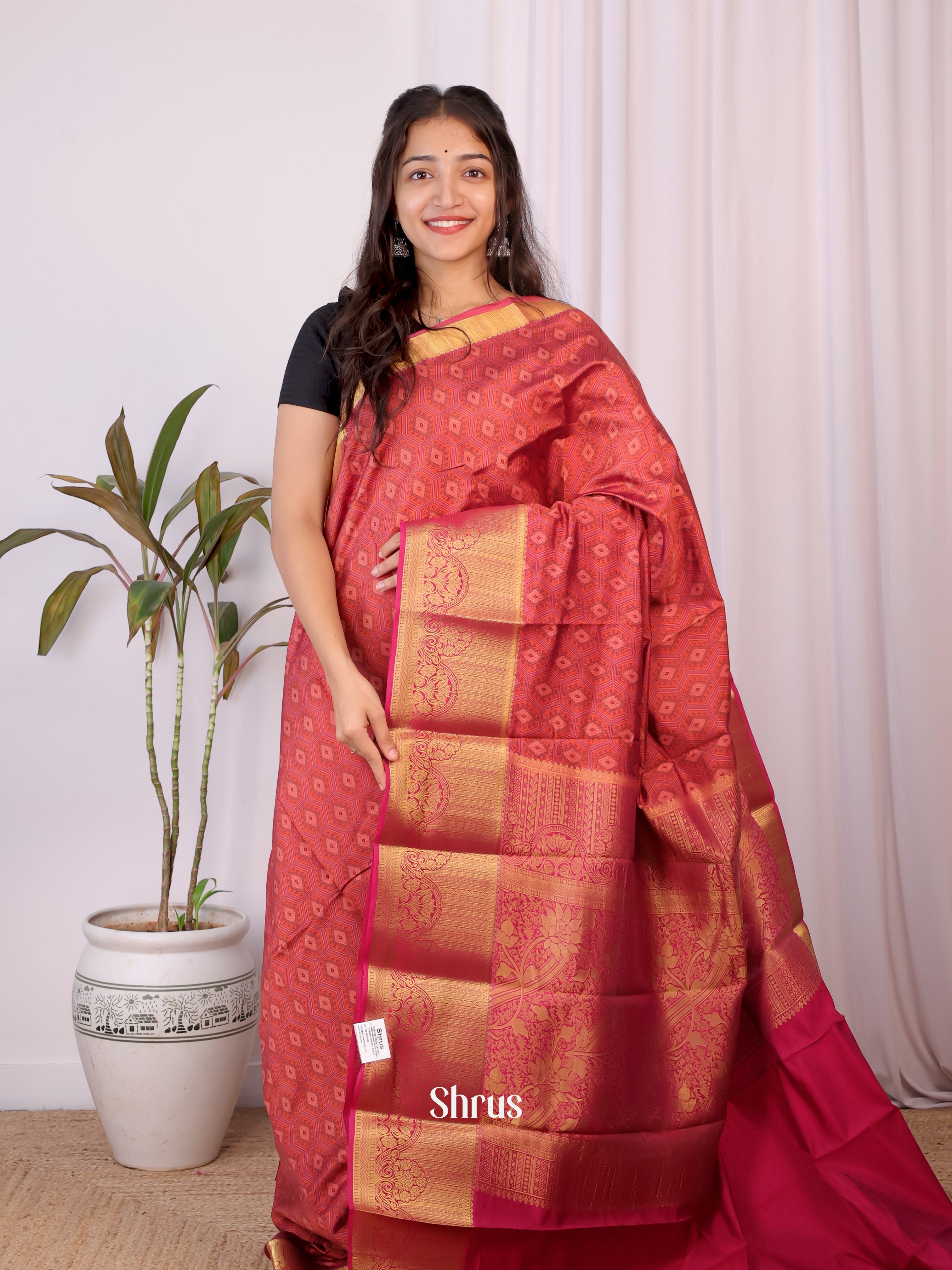 Maroon - Printed Silk Saree - Shop on Shrus.com