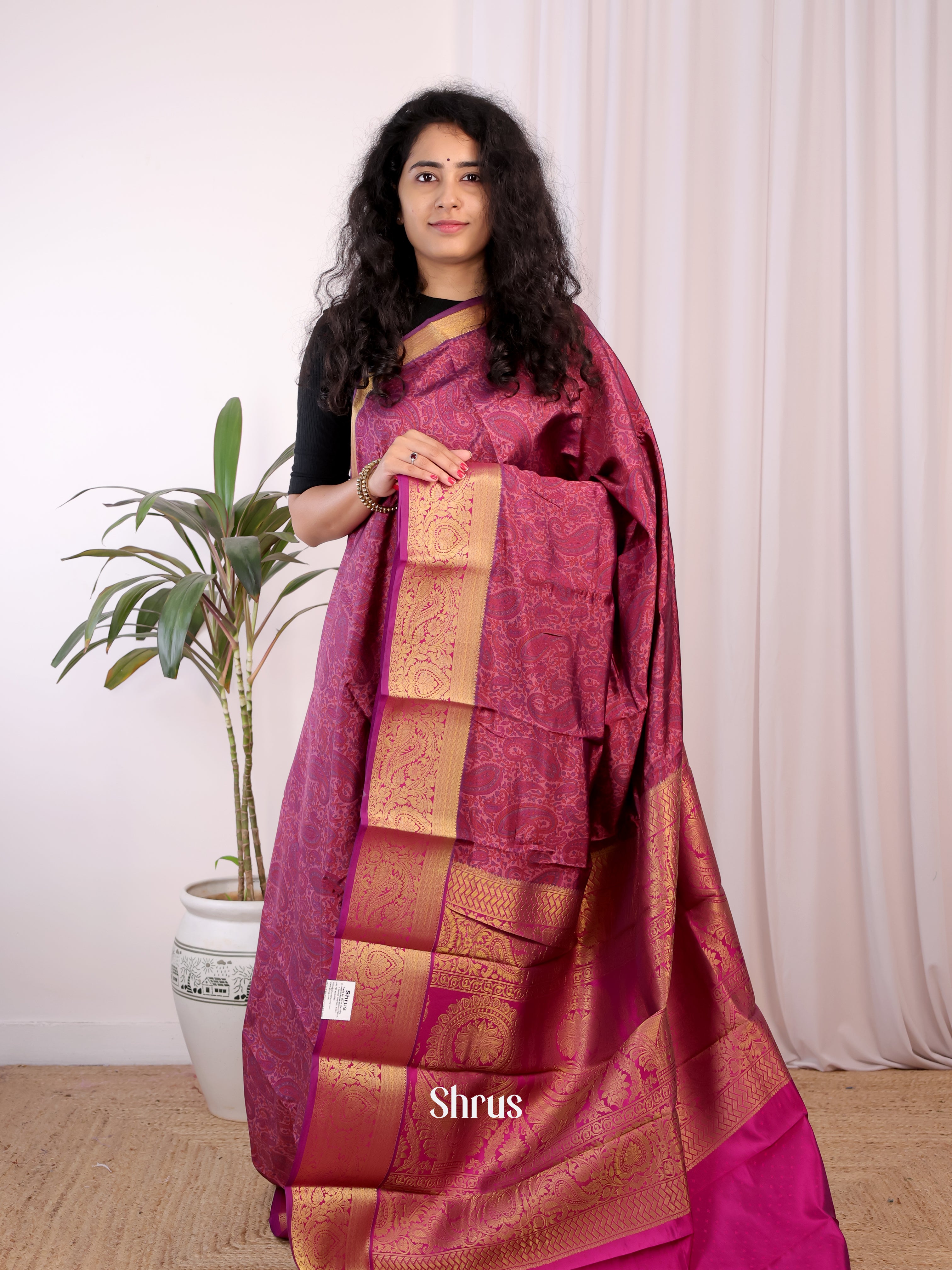 Purple - Printed Silk Saree - Shop on Shrus.com