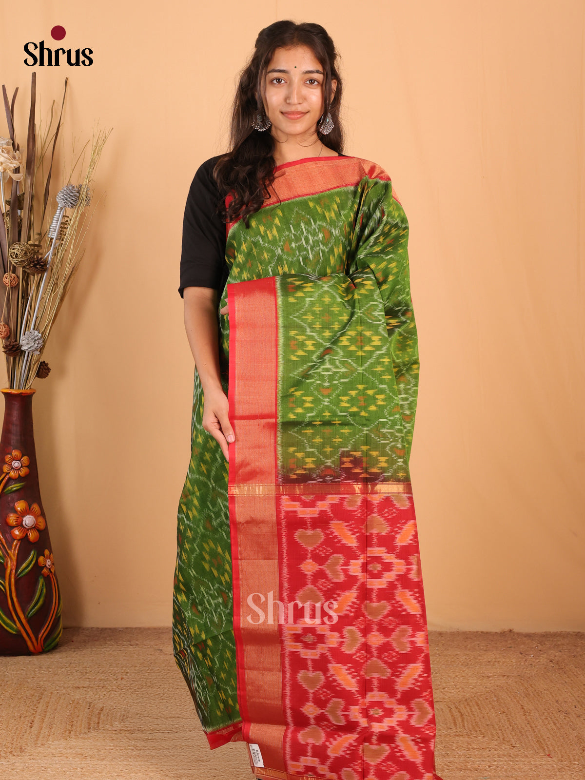 Lite Green & Maroon - Pochampally sico Saree - Shop on Shrus.com