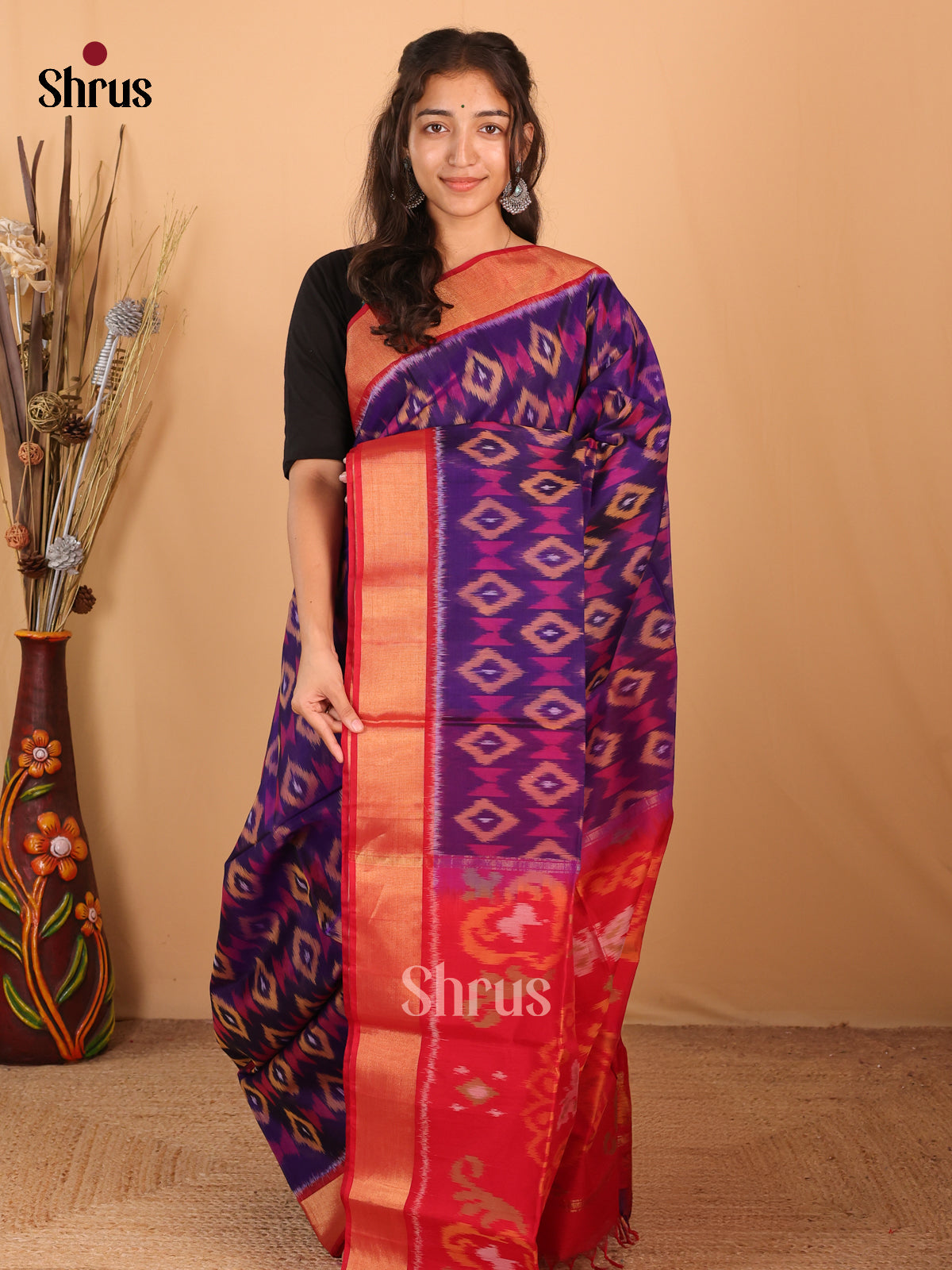 Violet & Red - Pochampally sico Saree - Shop on Shrus.com