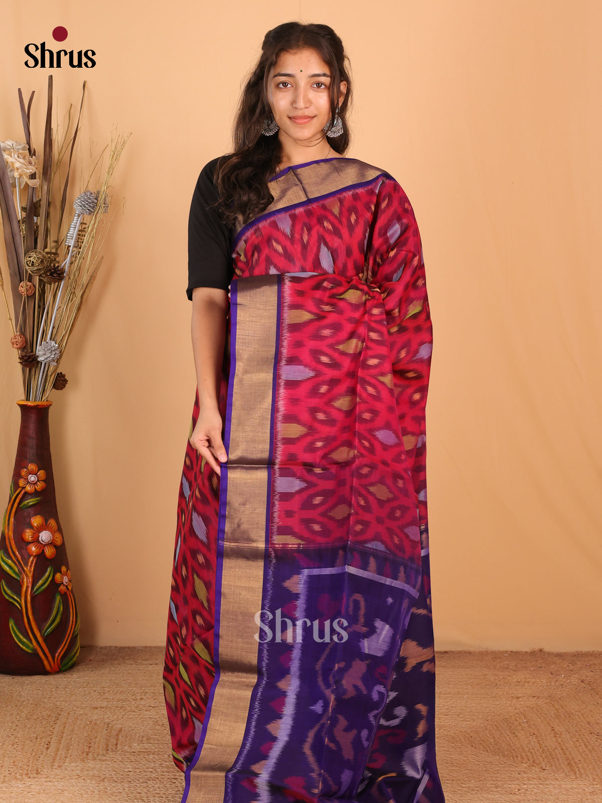Maroon & Violet - Pochampally sico Saree - Shop on Shrus.com