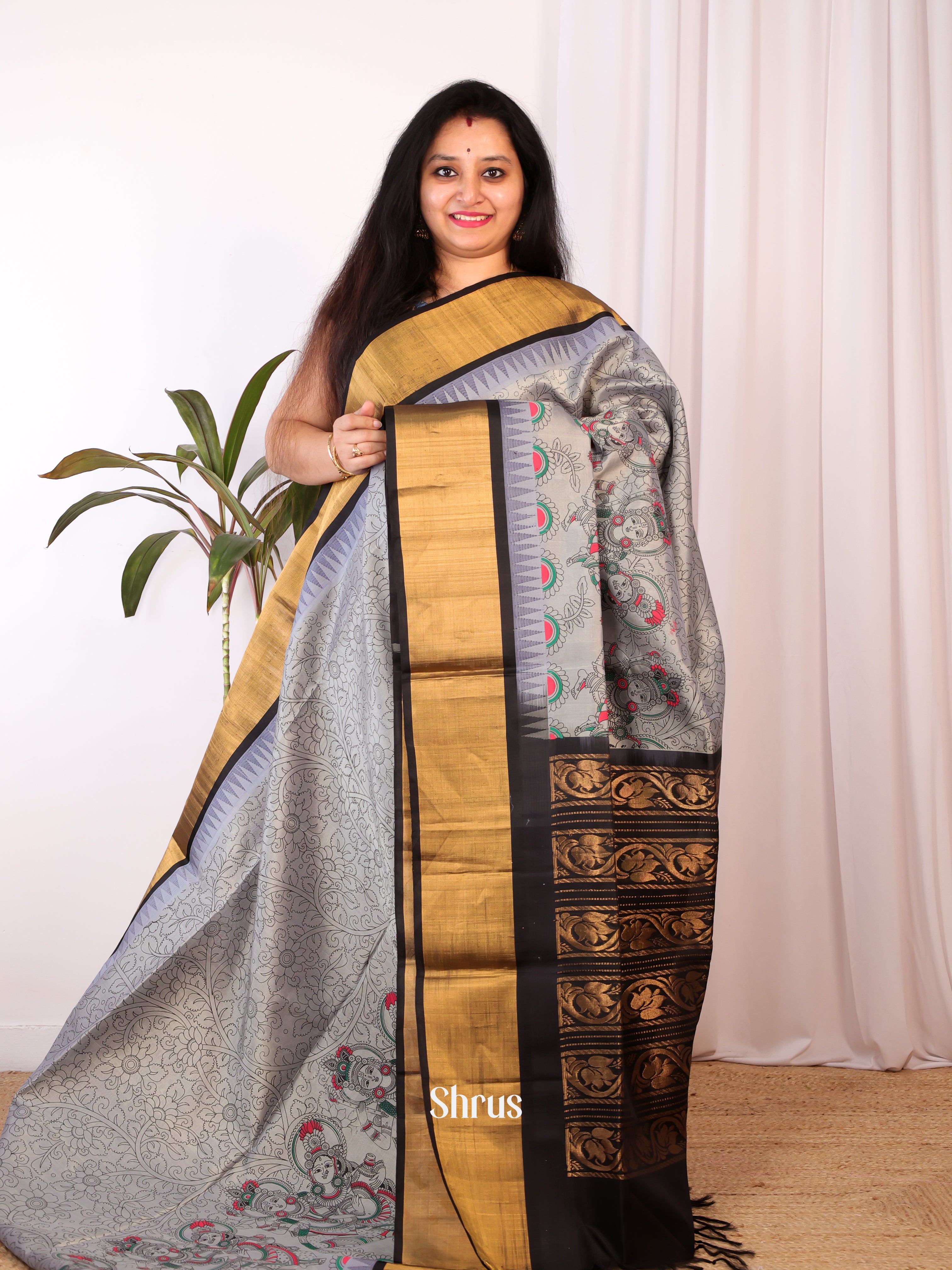 Grey & Black - Hindolam Saree - Shop on Shrus.com