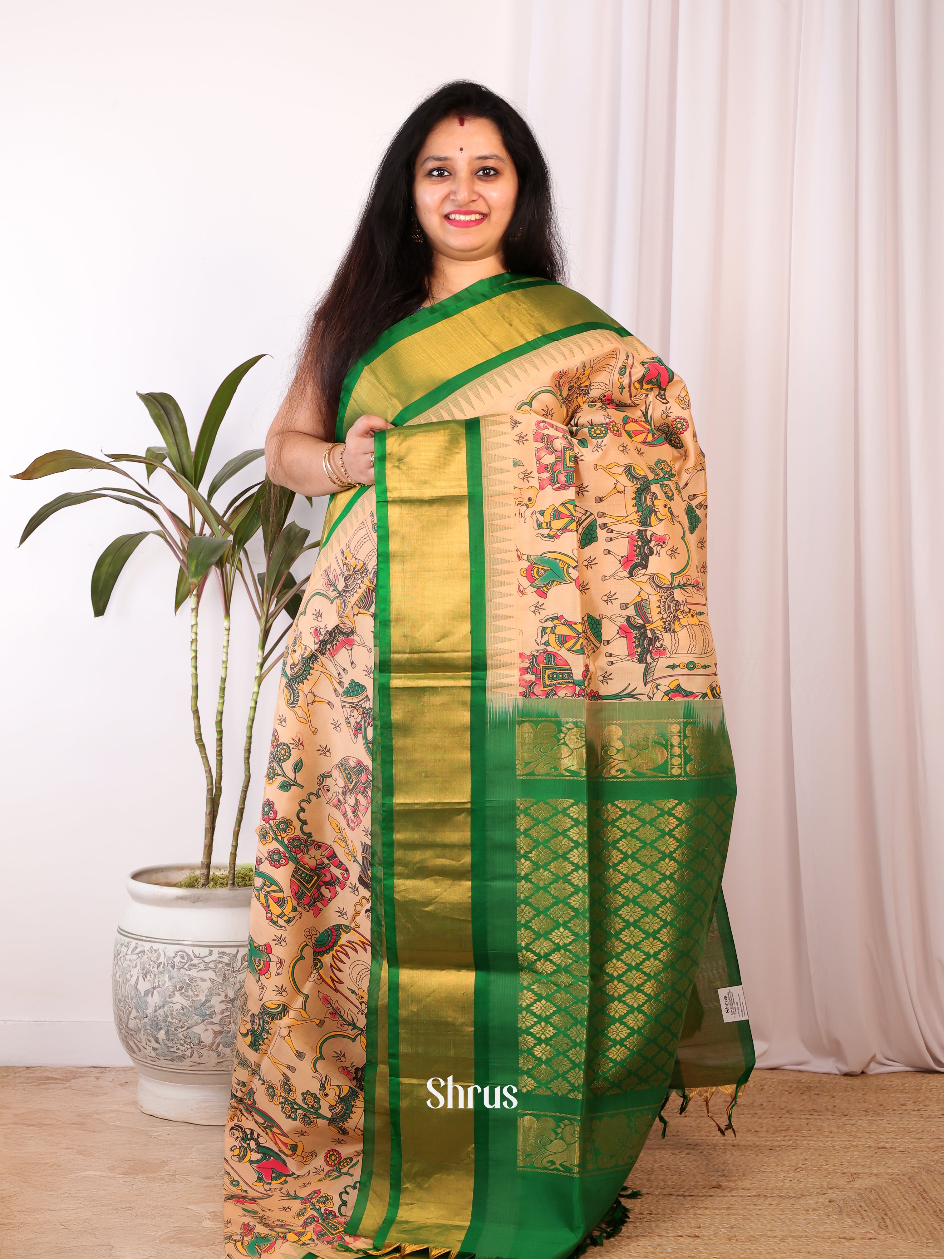 Peach & Green - Hindolam Saree - Shop on Shrus.com