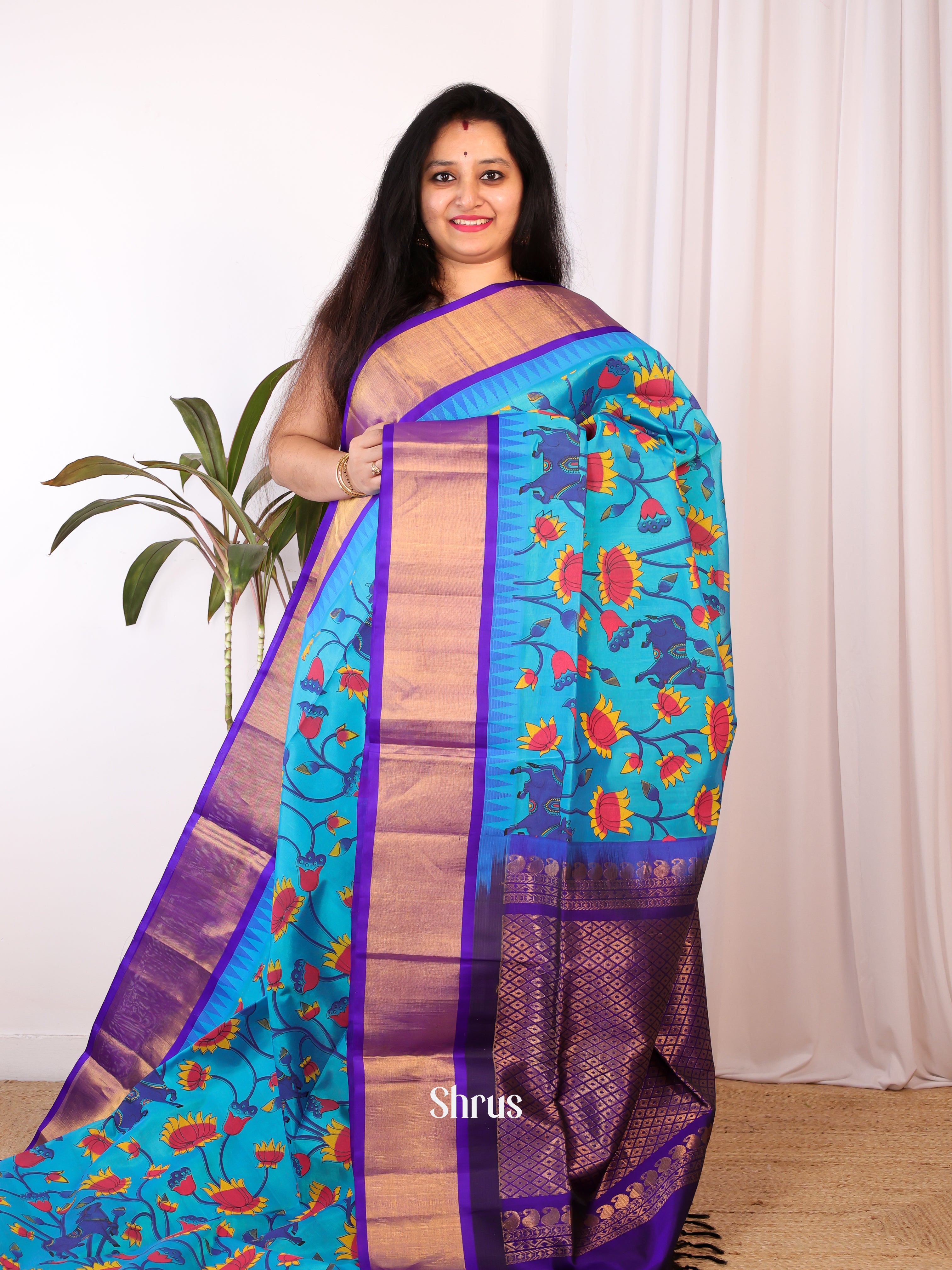 Blue & Violet- Hindolam Saree - Shop on Shrus.com