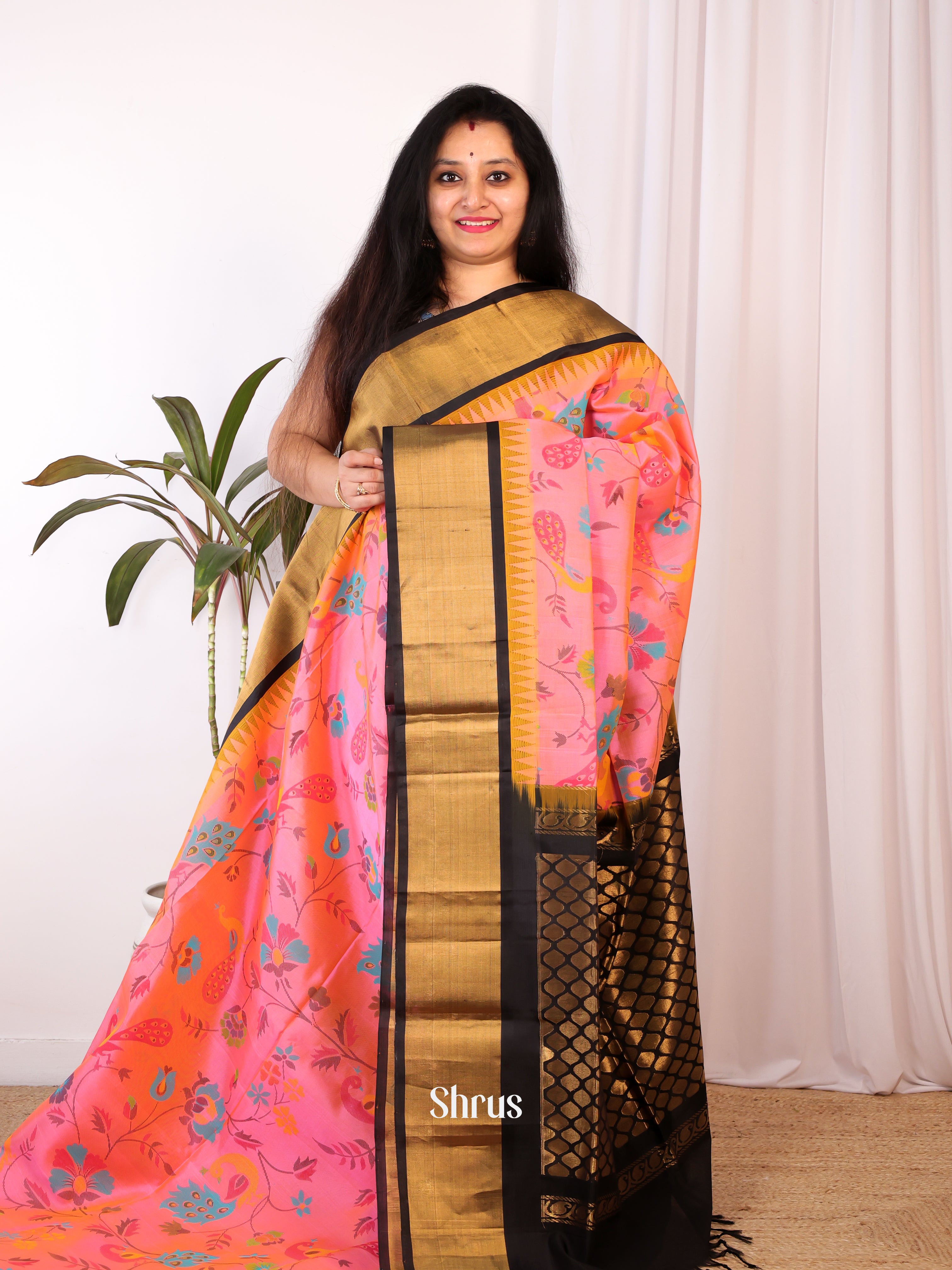 Pink & Black - Hindolam Saree - Shop on Shrus.com