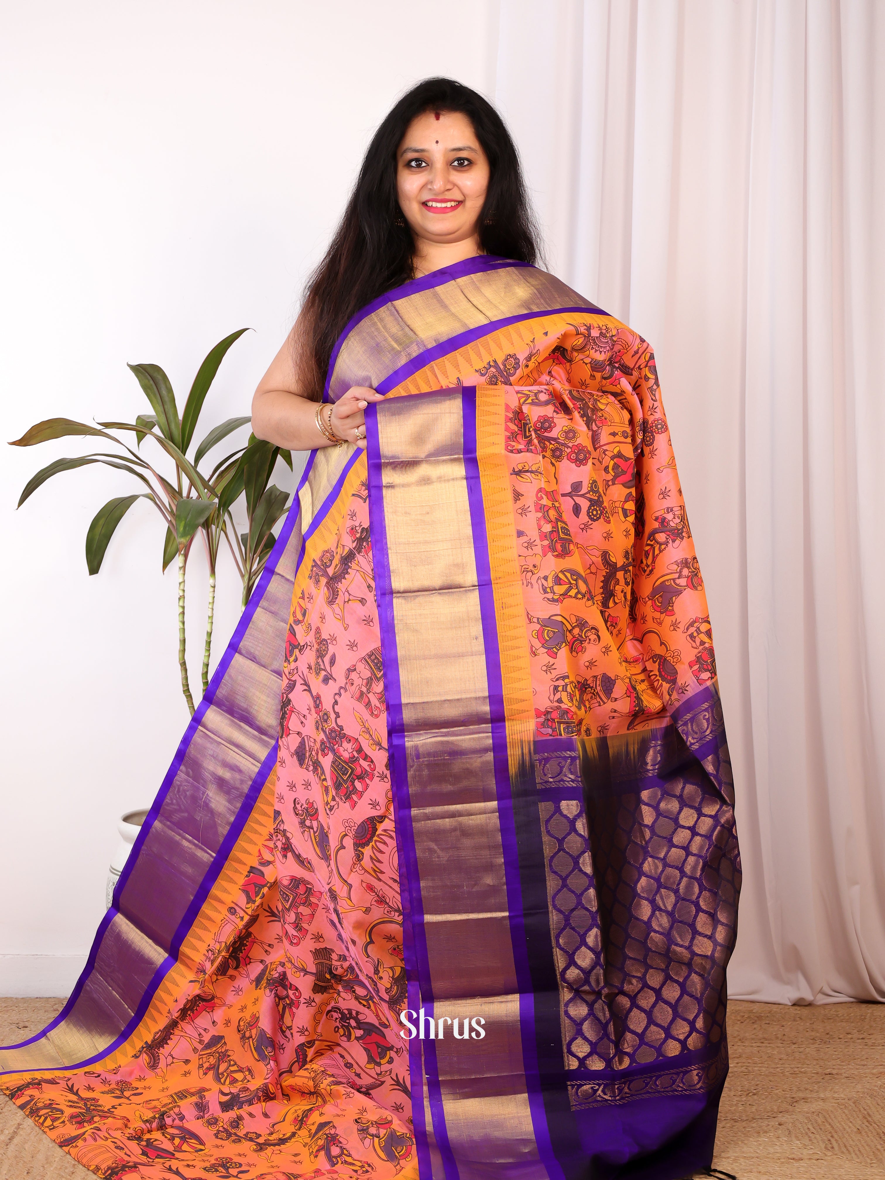Orange & Violet - Hindolam Saree - Shop on Shrus.com