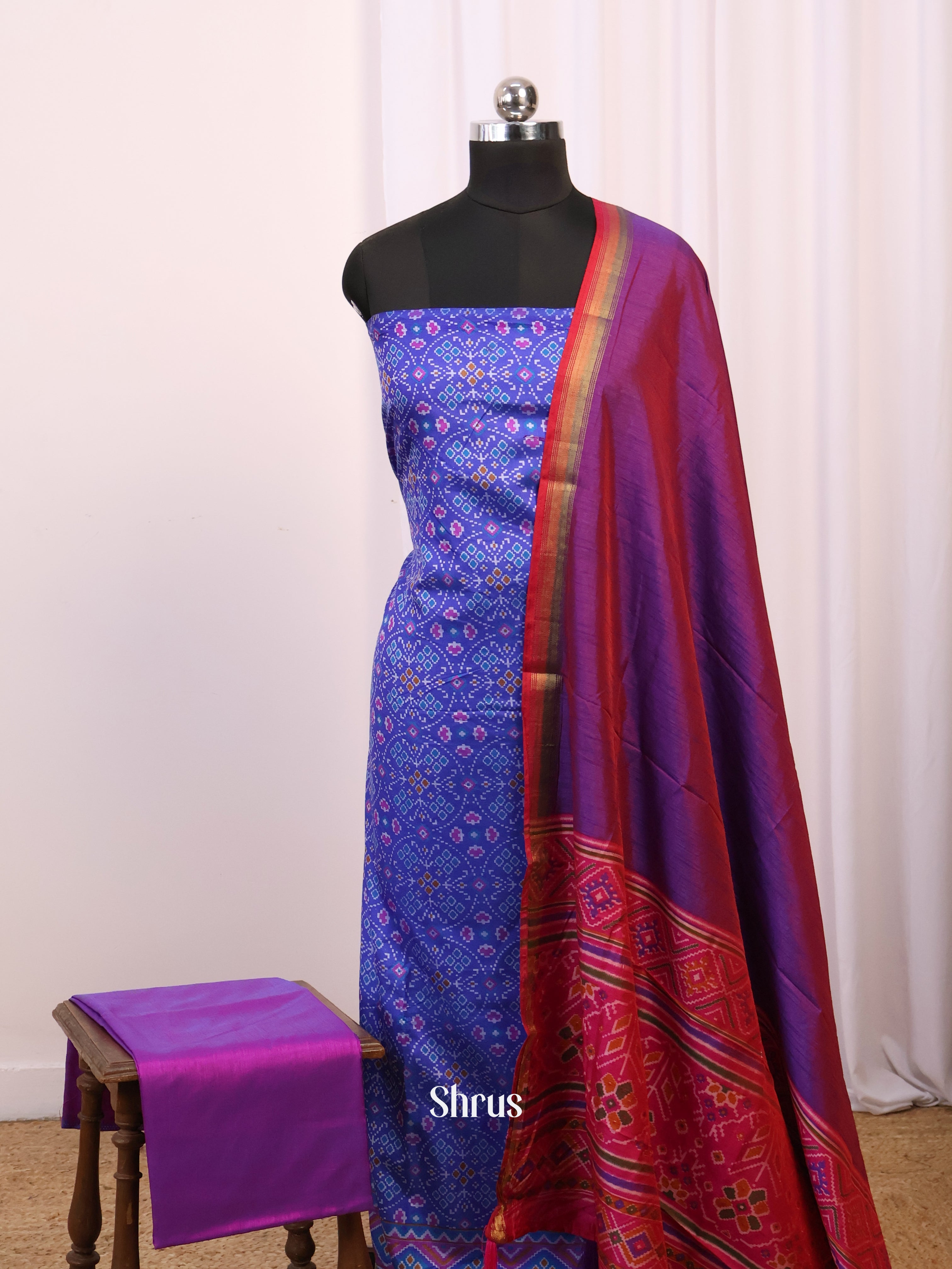 Blue & Purple - semi patola salwar - Shop on Shrus.com