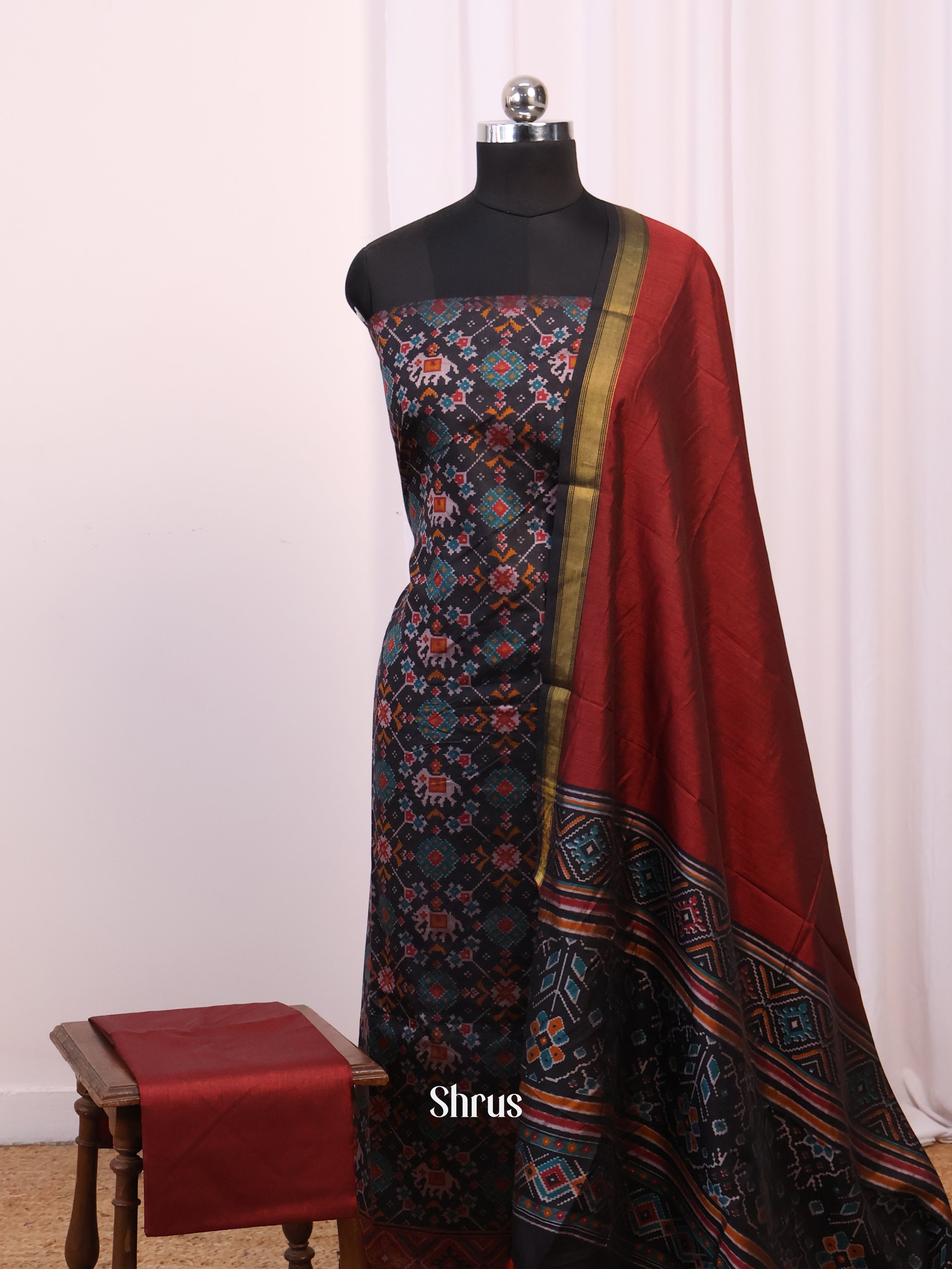 Black & Maroon - semi patola salwar - Shop on Shrus.com