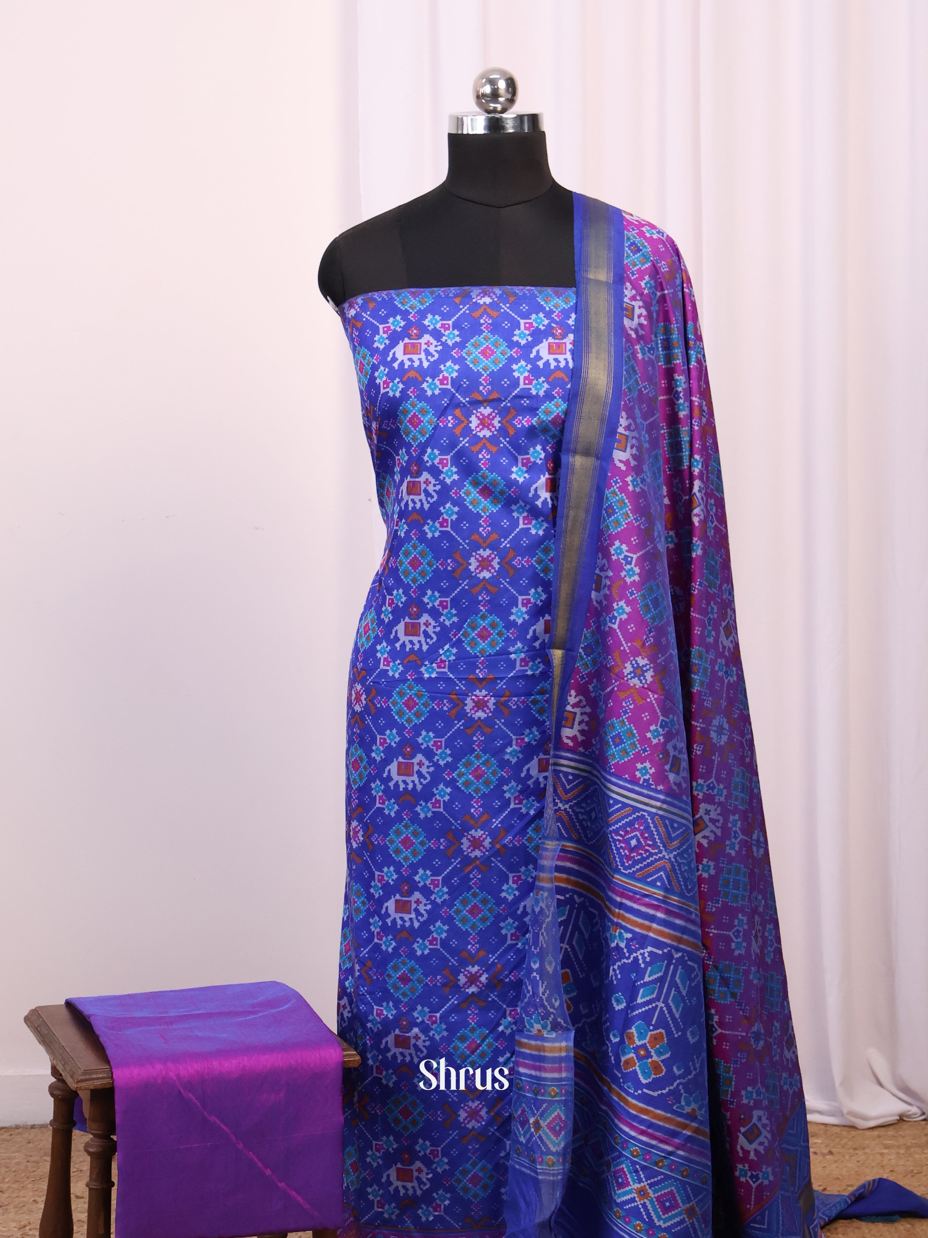 Blue & Purple - semi patola salwar - Shop on Shrus.com