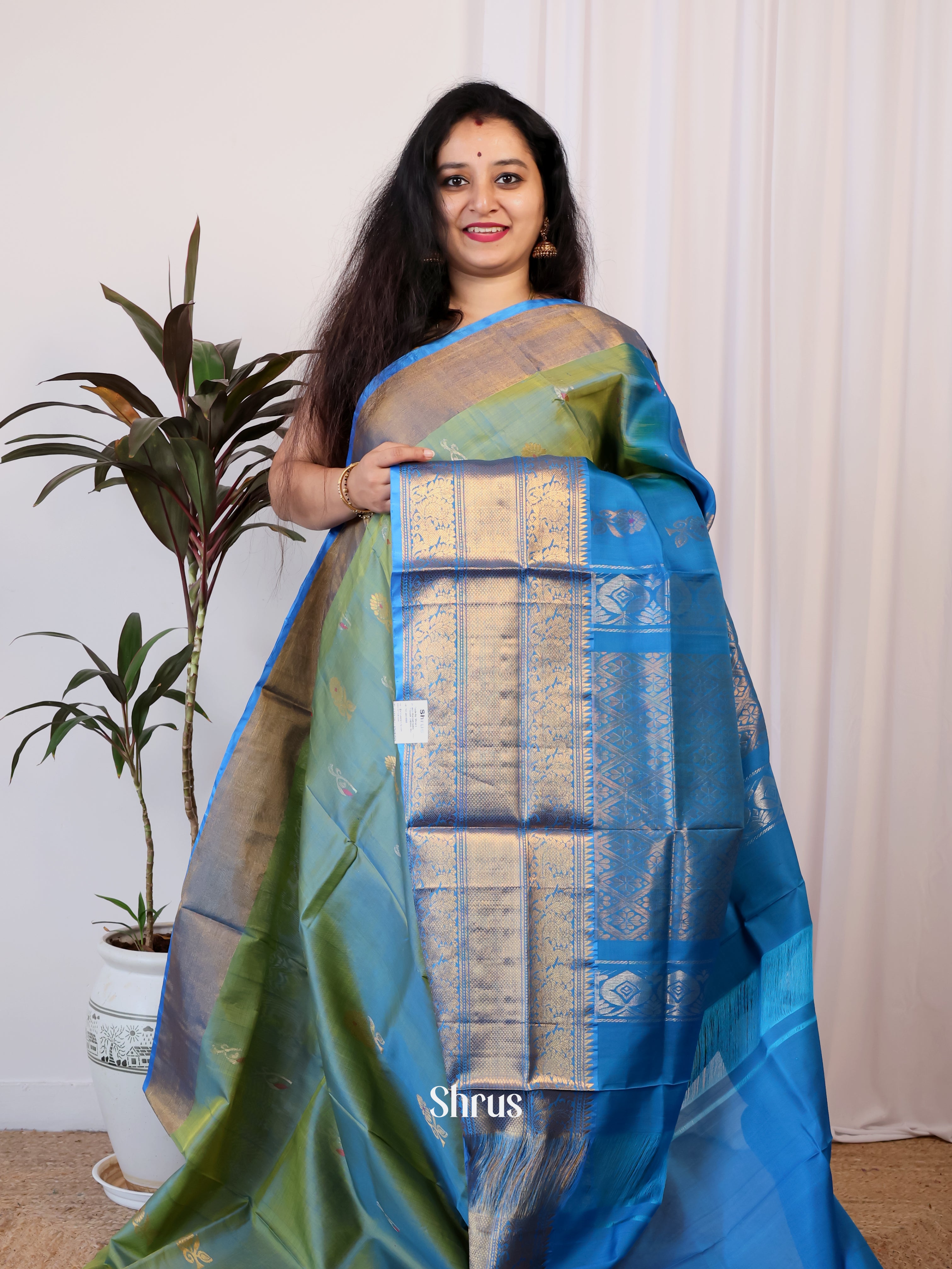 Double Shaded Green & Blue - Uppada silk Saree - Shop on Shrus.com