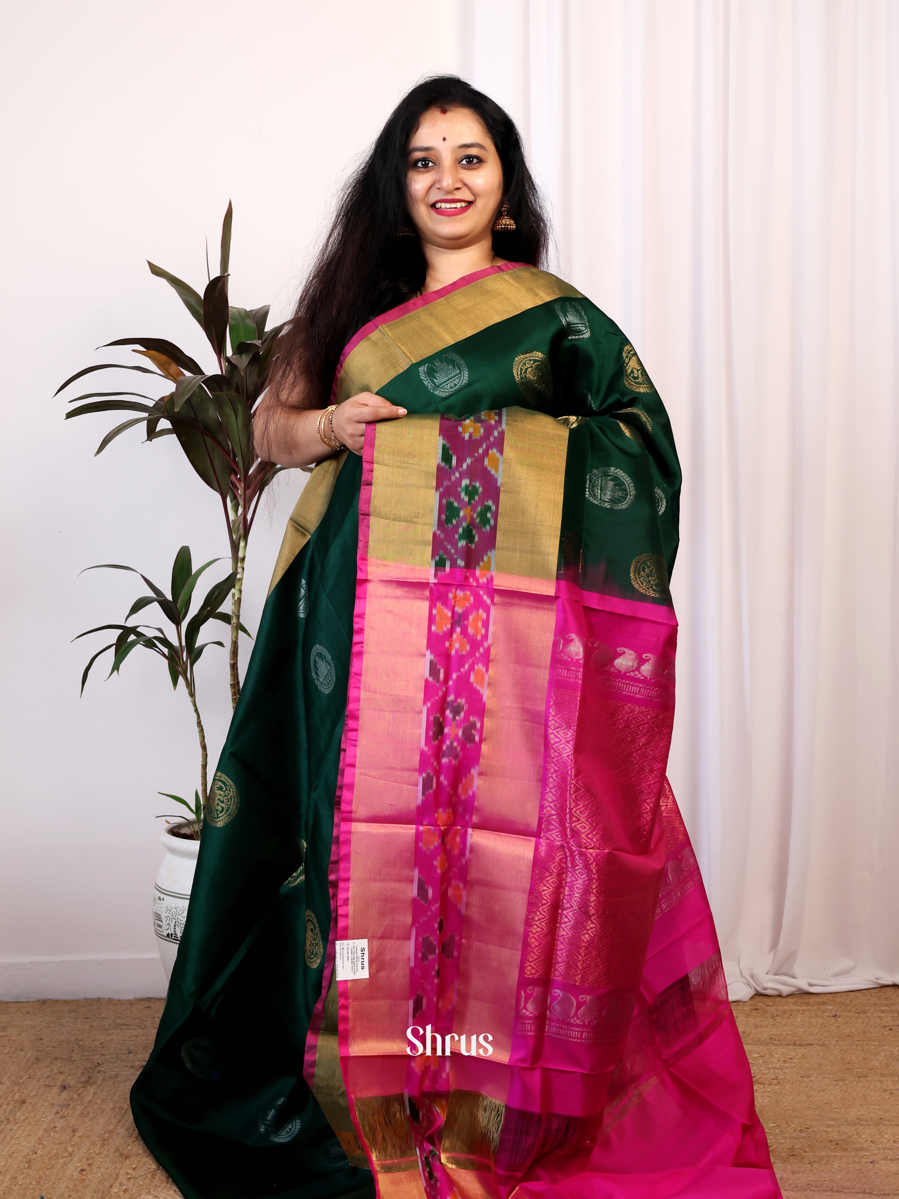 Green & Pink- Uppada silk Saree - Shop on Shrus.com